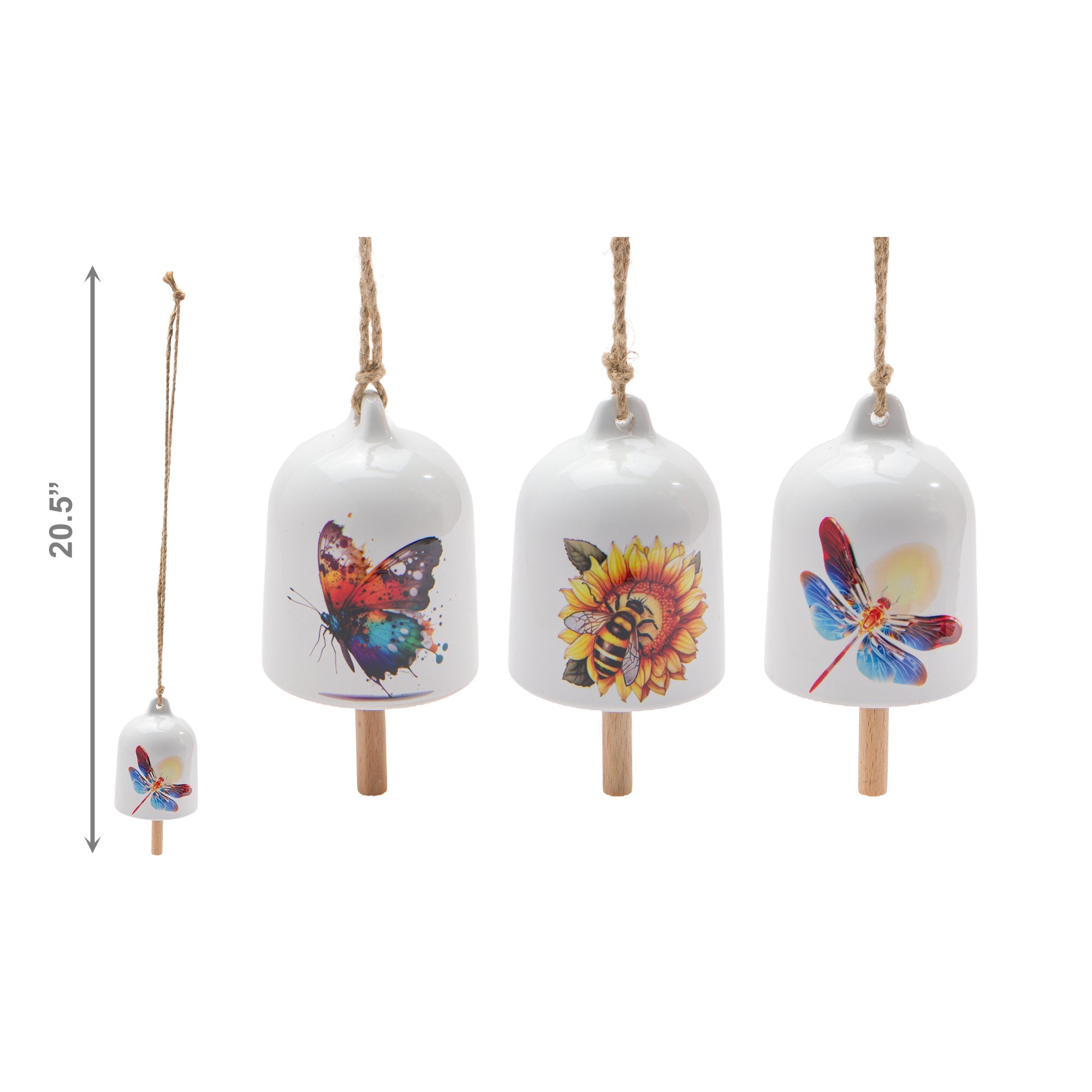 20.5" Hanging Ceramic Bell Décor – Assorted Styles - Set of 3