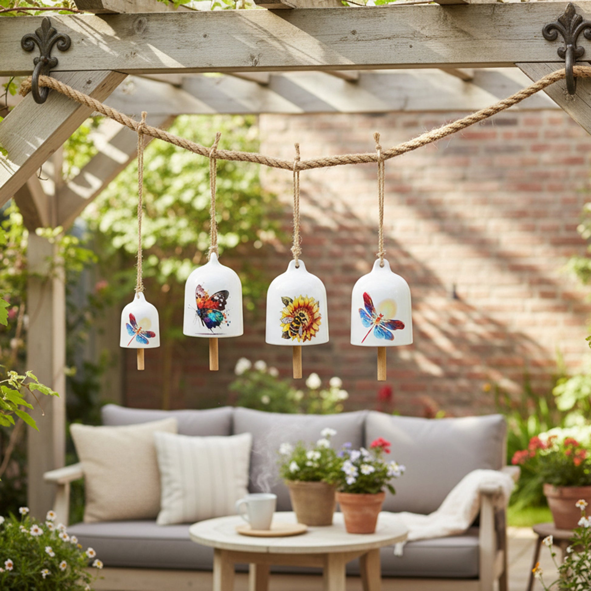 20.5" Hanging Ceramic Bell Décor – Assorted Styles - Set of 3
