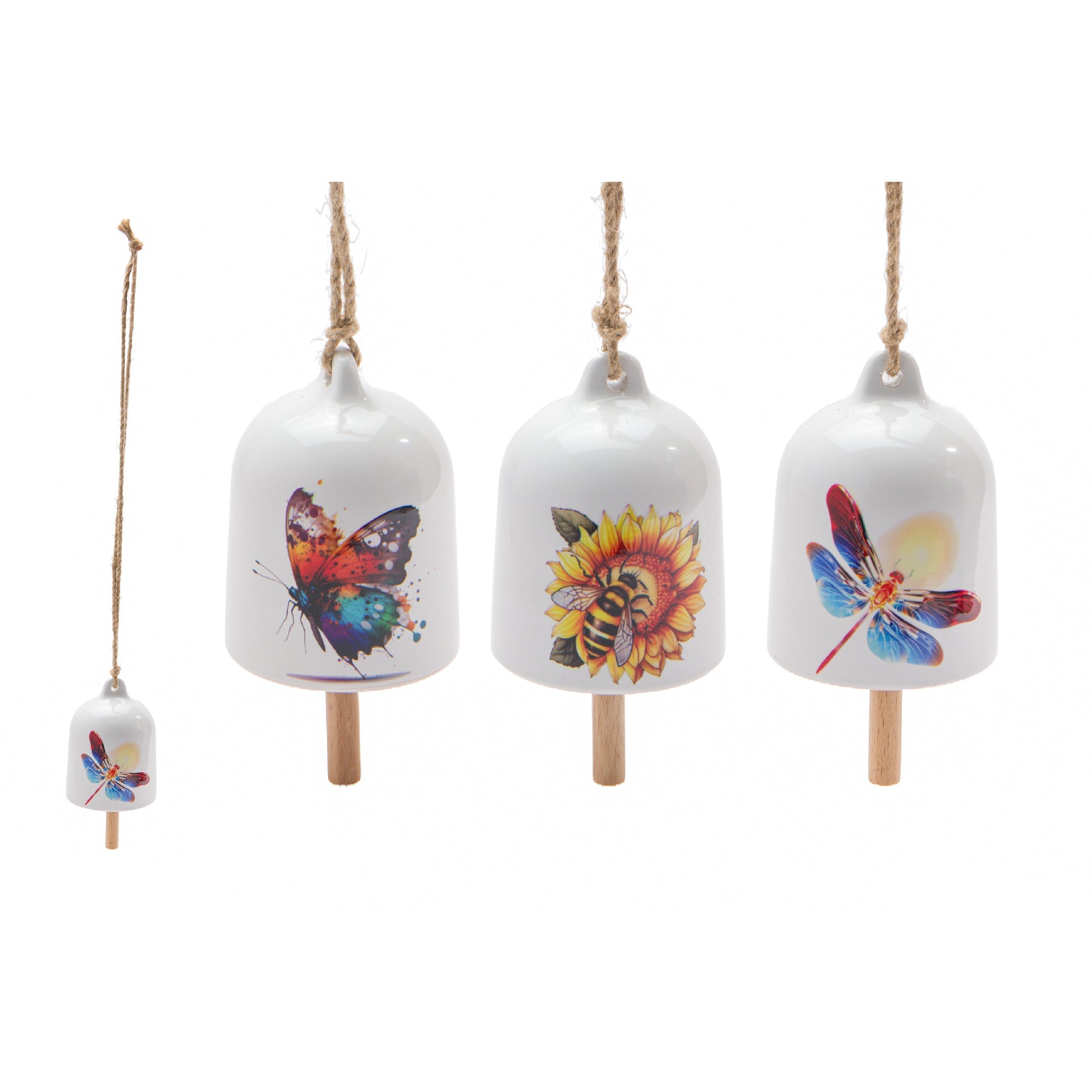 20.5" Hanging Ceramic Bell Décor – Assorted Styles - Set of 3