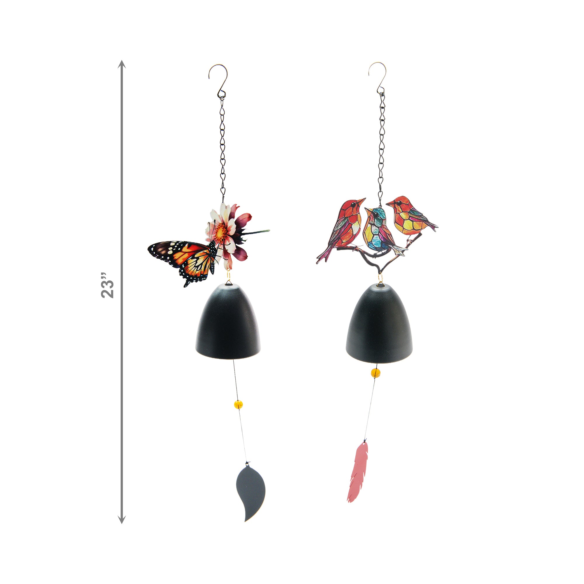 23" Metal Hanging Décor with Bell & Feather – Assorted - Set of 2