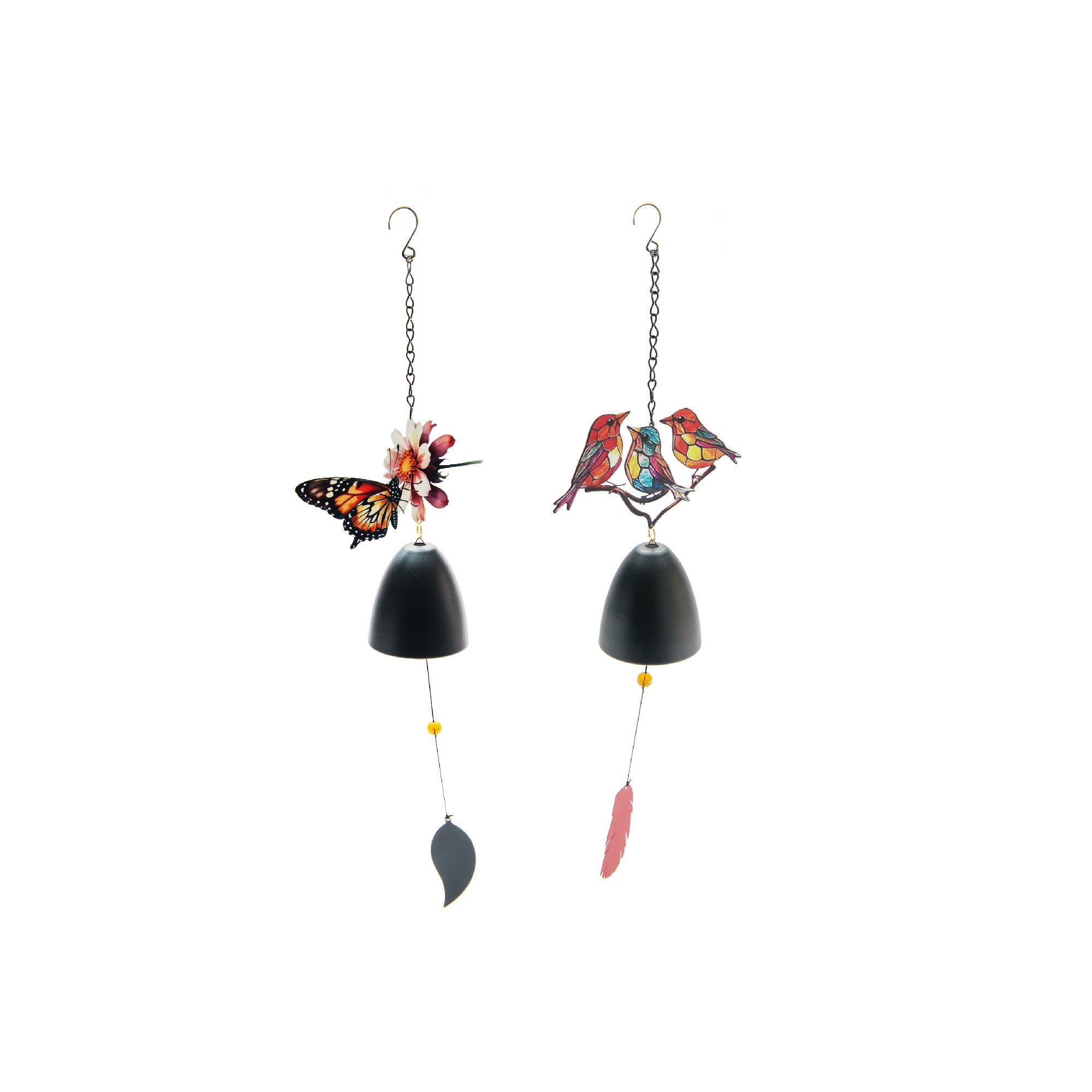 23" Metal Hanging Décor with Bell & Feather – Assorted - Set of 2