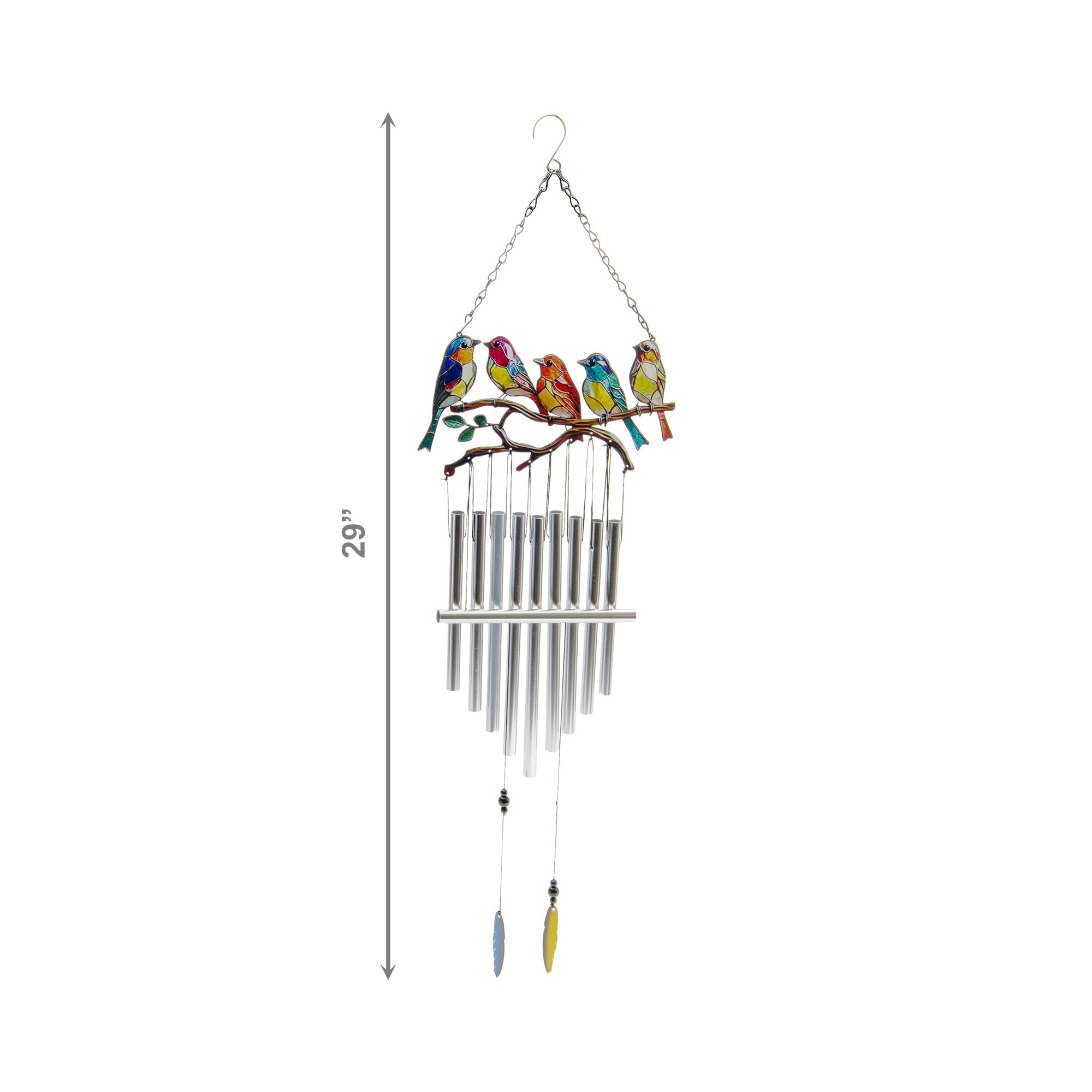 29" Five Birds on Branch Metal Windchime