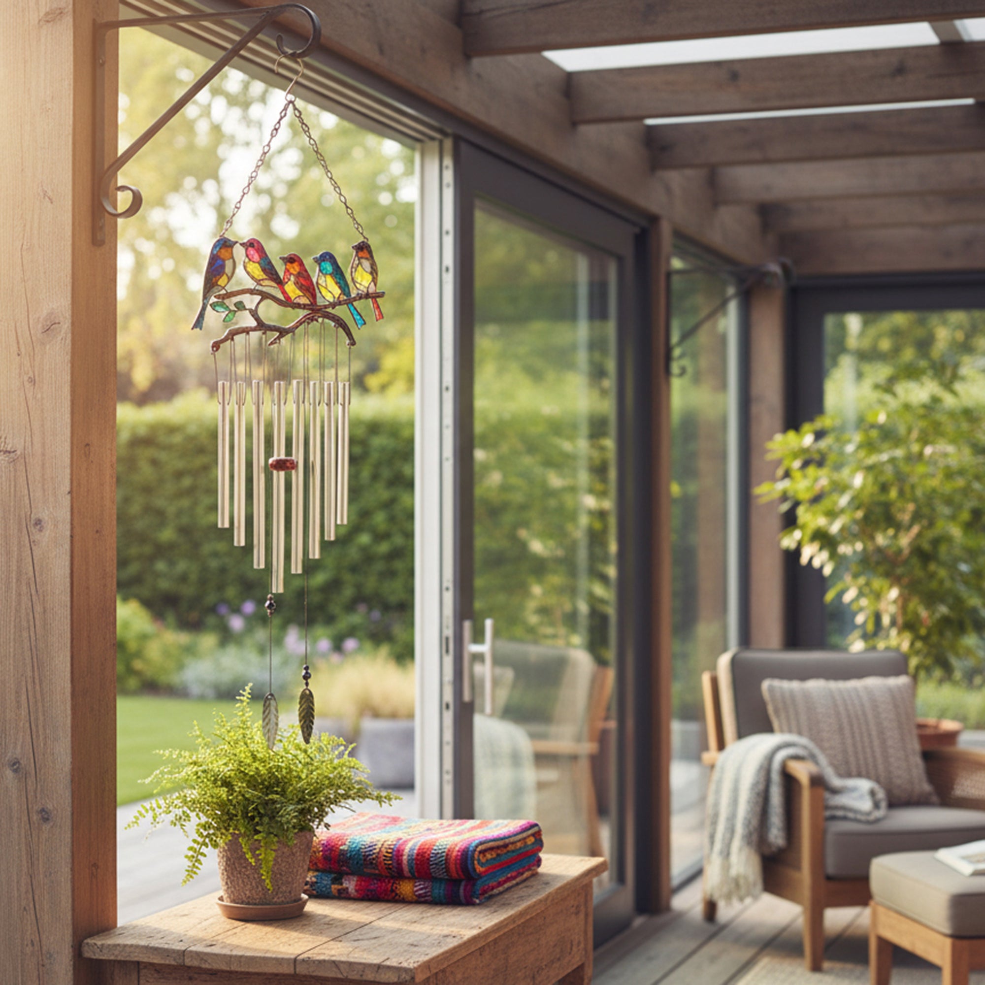 29" Five Birds on Branch Metal Windchime