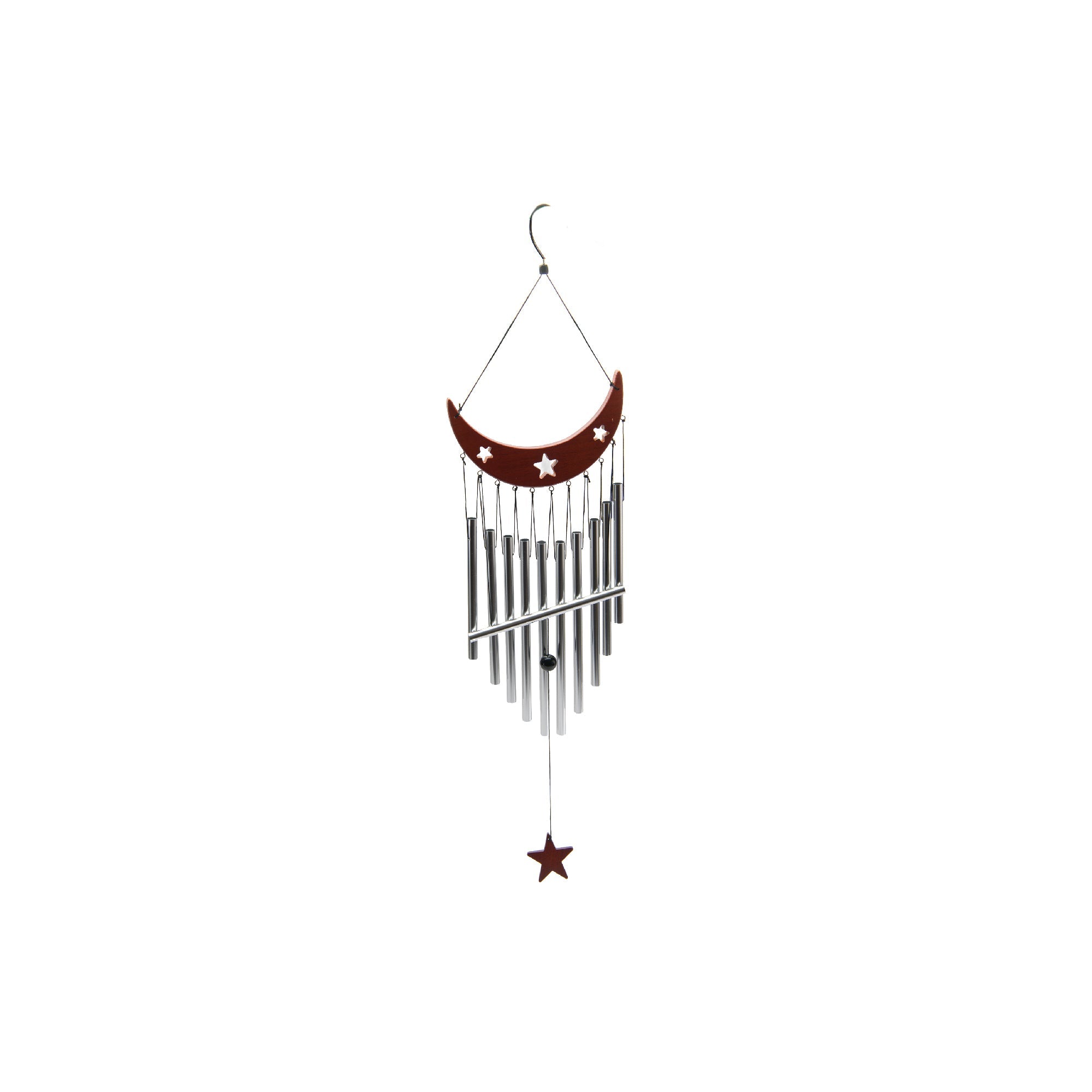 32" Wooden Star & Moon Windchime with Metal Accents
