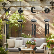 27" Black Metal Windchime with Hanging Ornaments - Set of 4