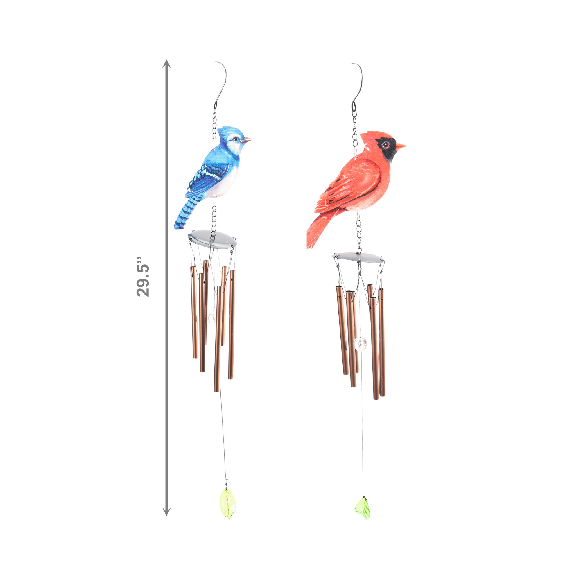 29.5" Metal Windchime with Bird Accent - Set of 2