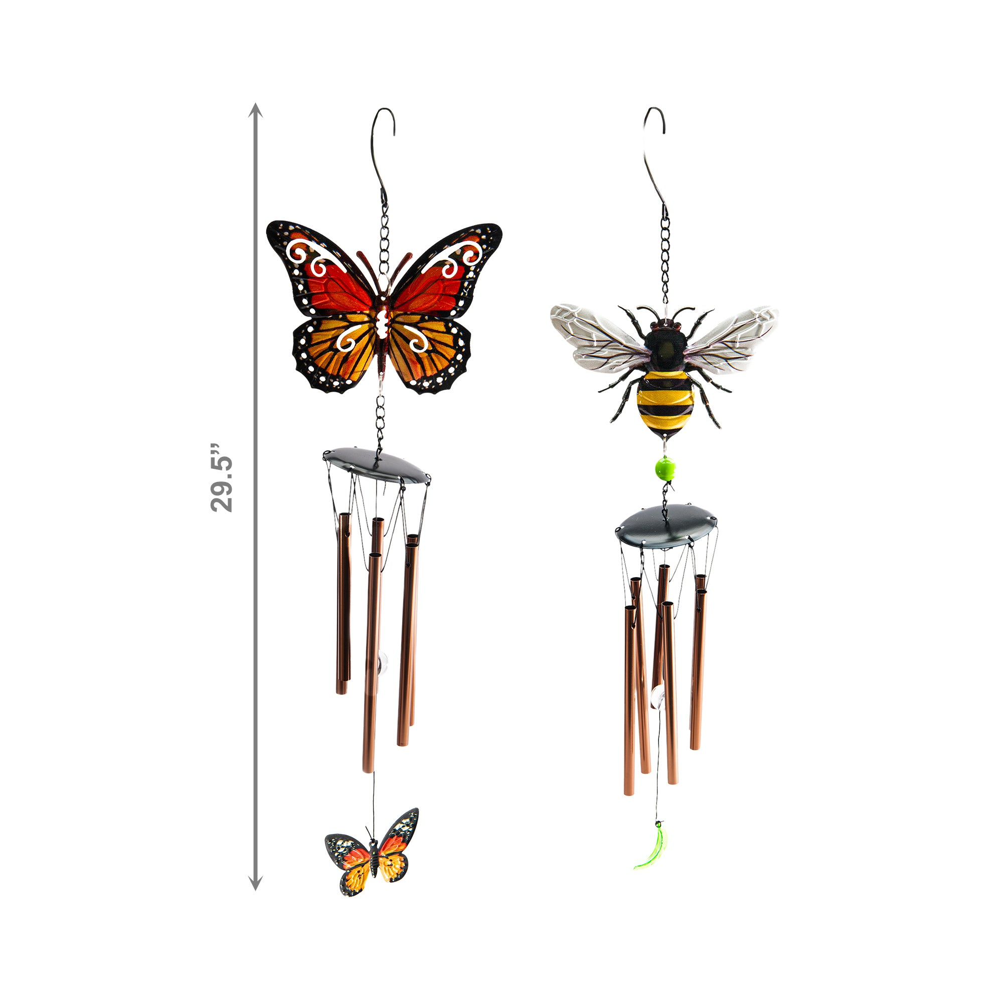 29.5" Metal Windchime with Bee or Butterfly Accent - Set of 2