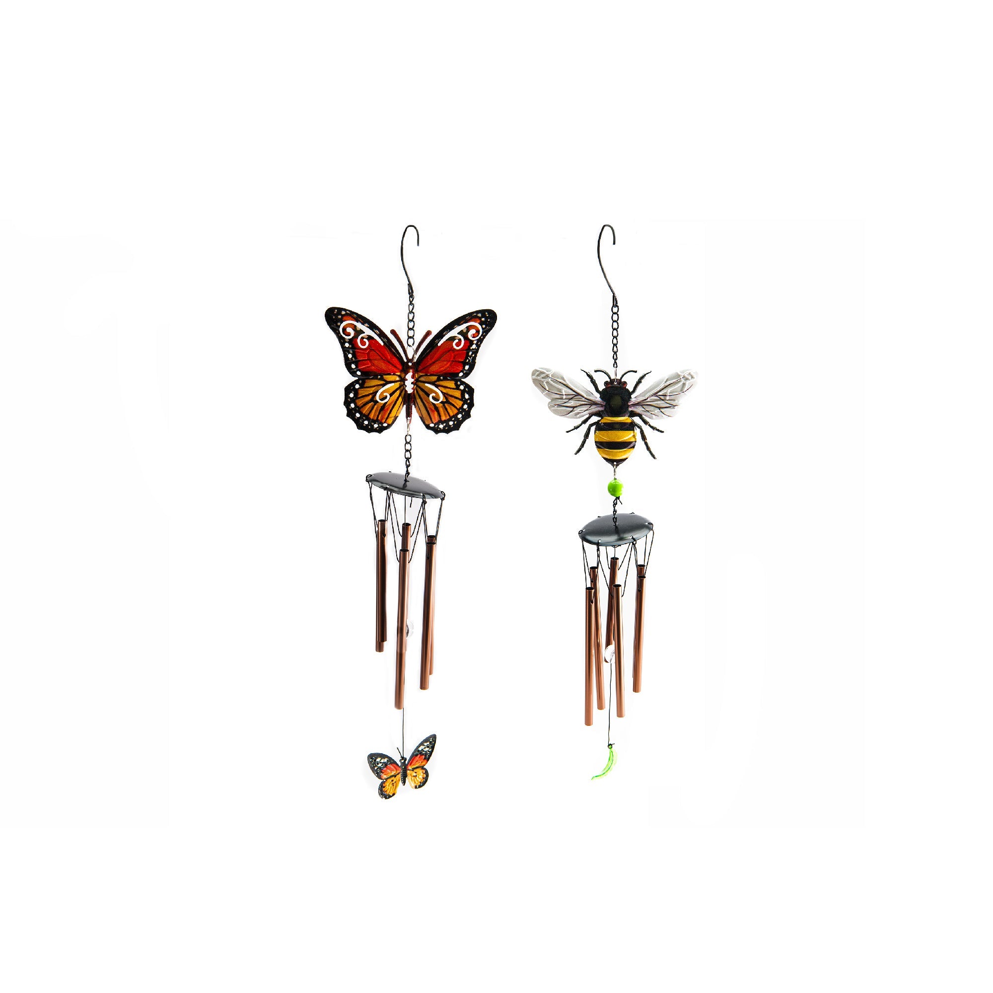 29.5" Metal Windchime with Bee or Butterfly Accent - Set of 2