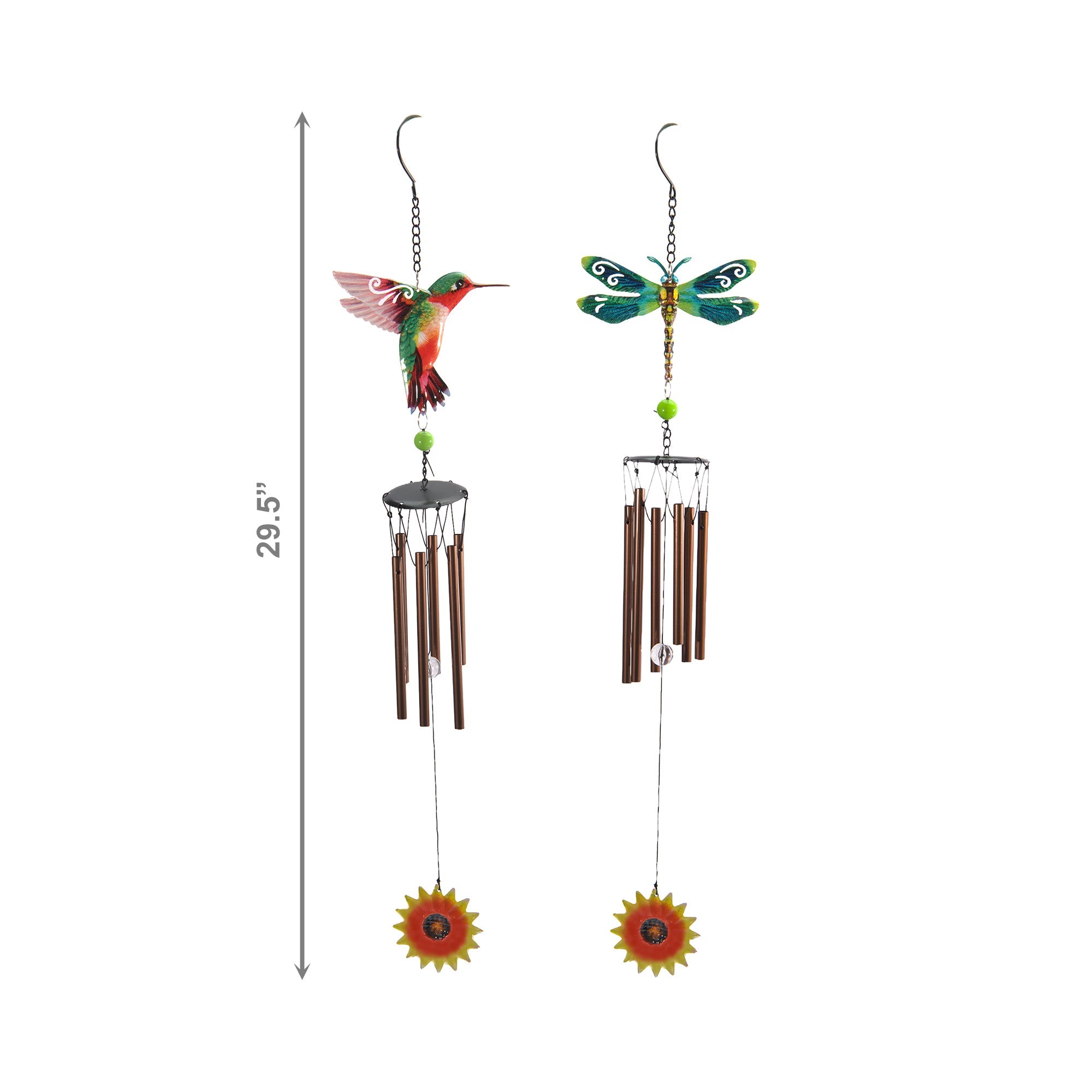 29.5" Metal Windchime with Hummingbird or Dragonfly - Set of 2