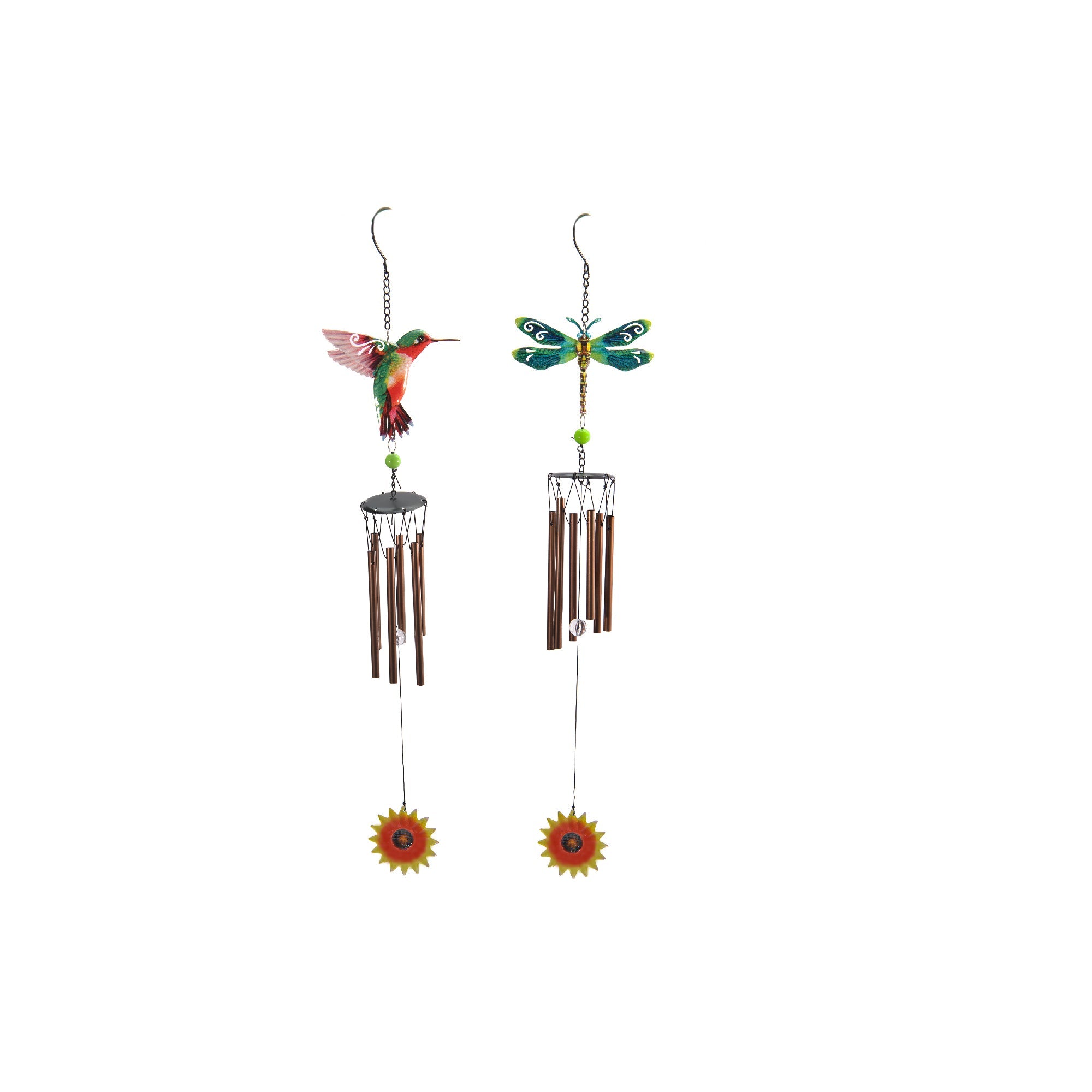 29.5" Metal Windchime with Hummingbird or Dragonfly - Set of 2