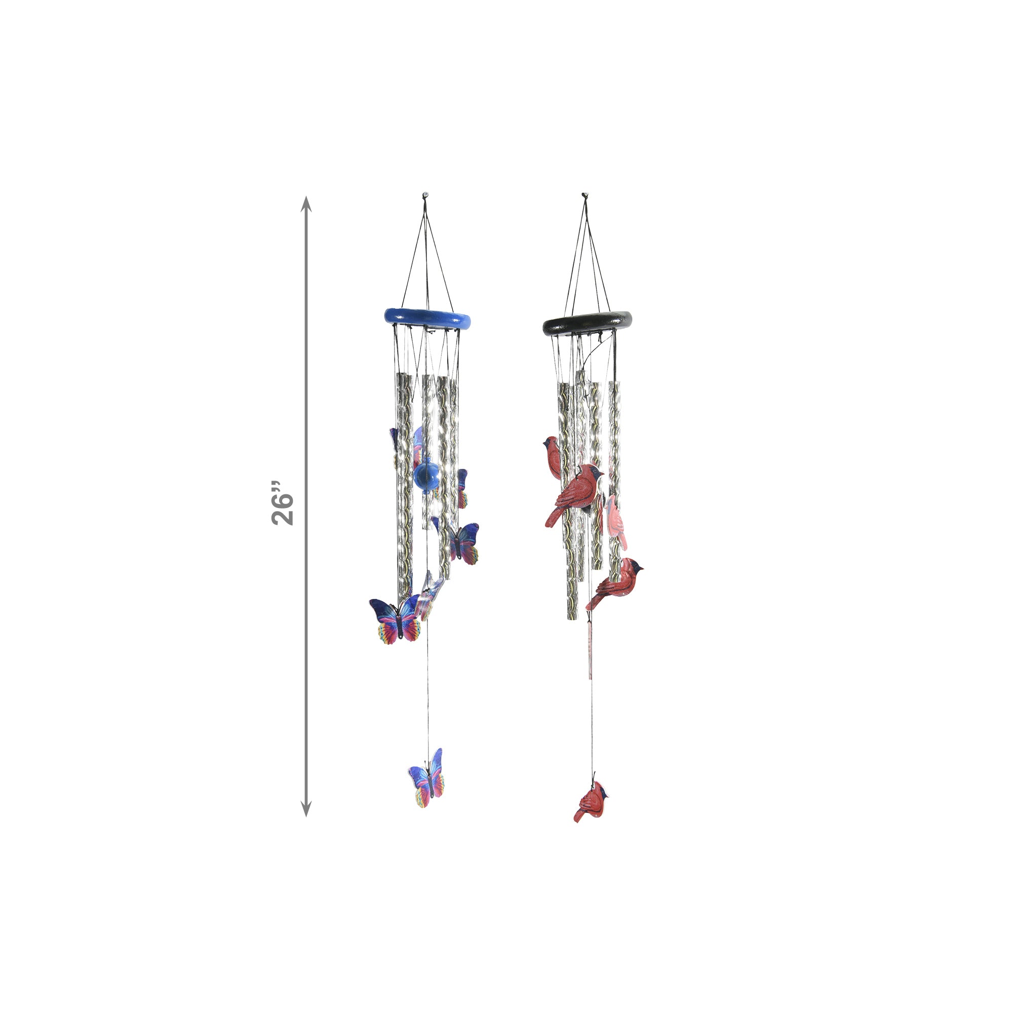 26" Windchime with Waterfall Metal Ornaments - Set of 2