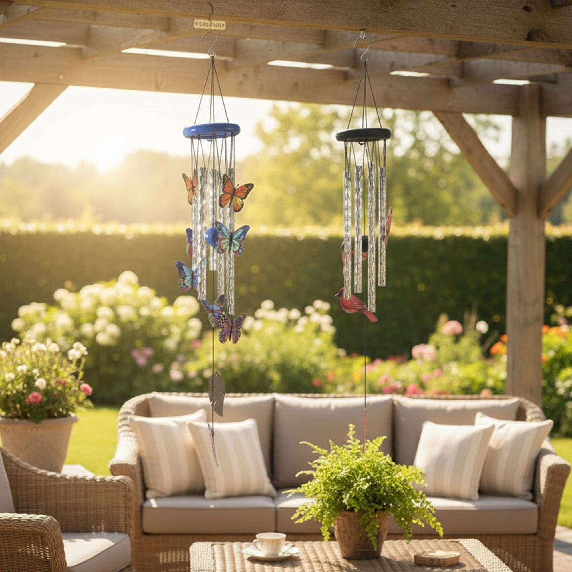 26" Windchime with Waterfall Metal Ornaments - Set of 2
