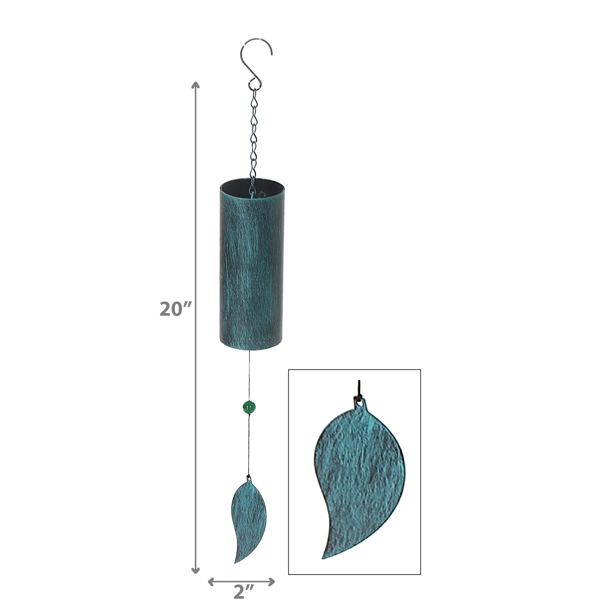 20 Inch Wind Bell with Leaf Design, Outdoor Garden Hanging Decor, Relaxing Patio Chime