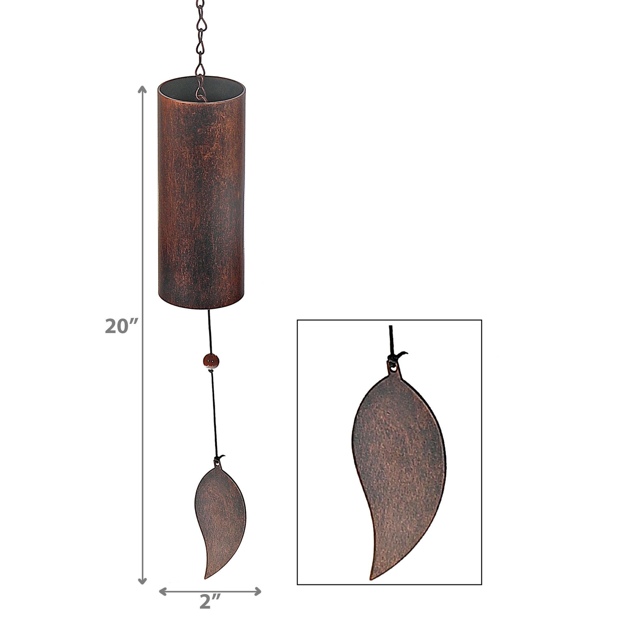 20 Inch Wind Bell with Leaf Design, Outdoor Garden Hanging Decor, Relaxing Patio Chime