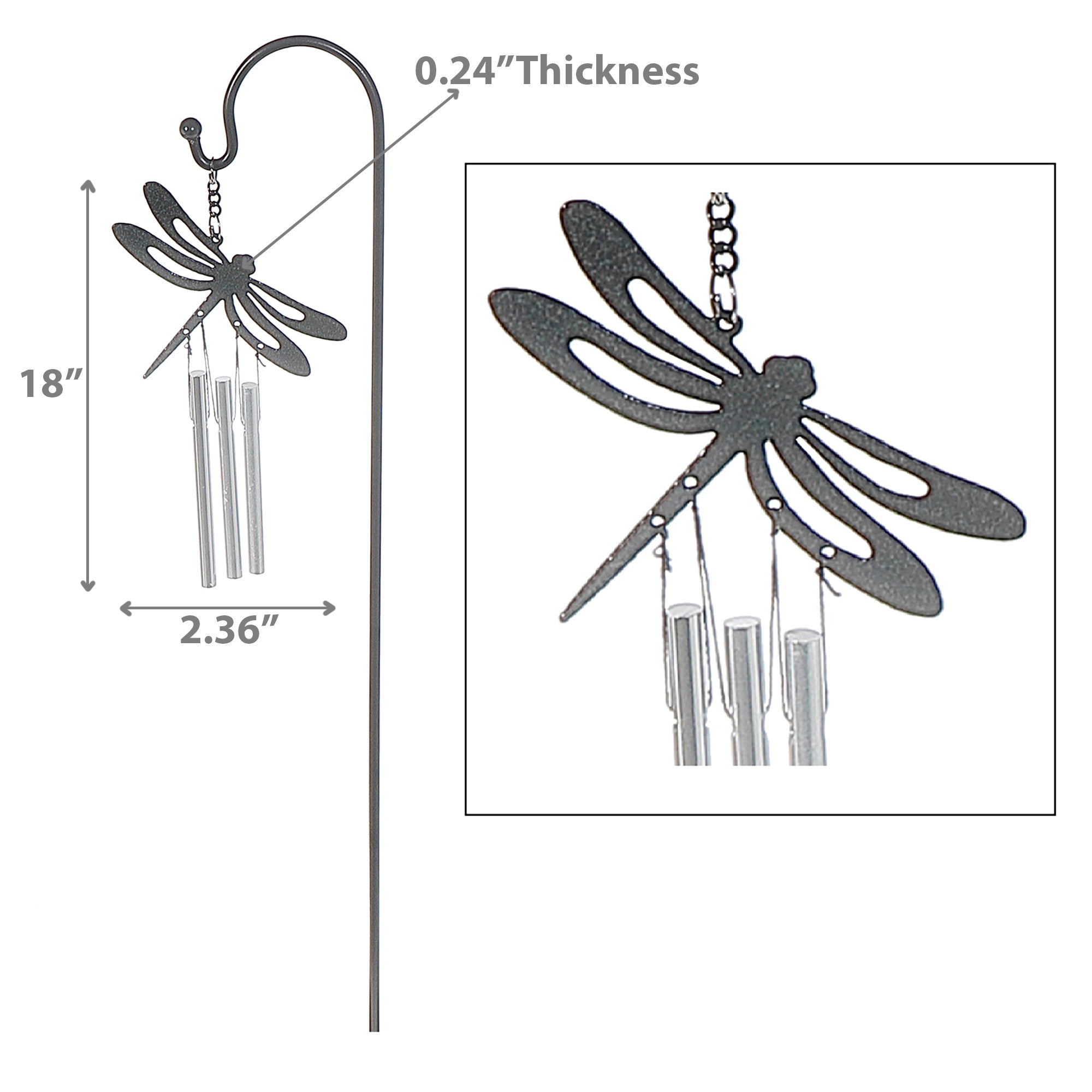 18 Inch Mini Garden Stake Chime Dragonfly, Outdoor Lawn Ornament, Garden Decor