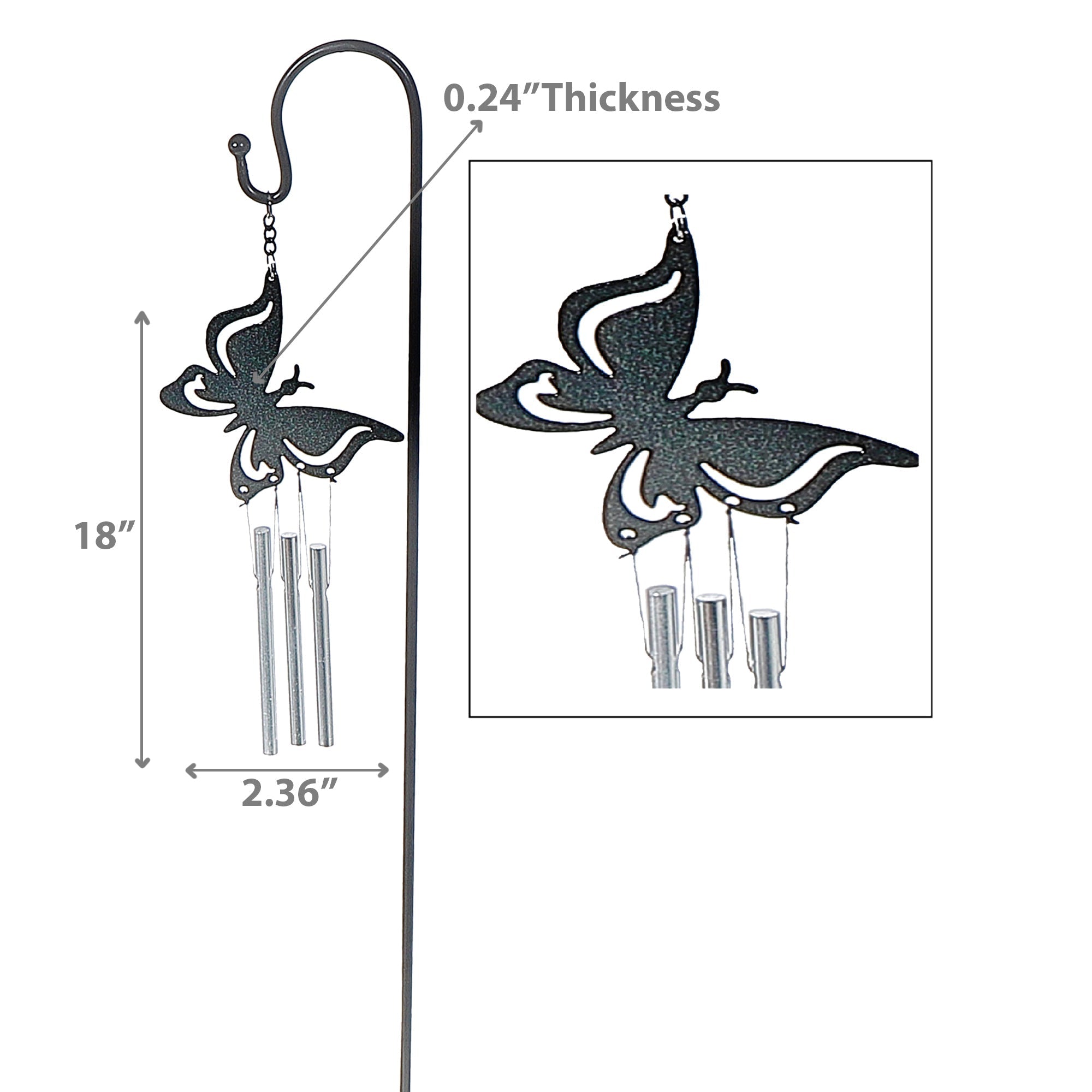 18 Inch Mini Garden Stake Chime Butterfly, Outdoor Garden Decor, Yard Accent