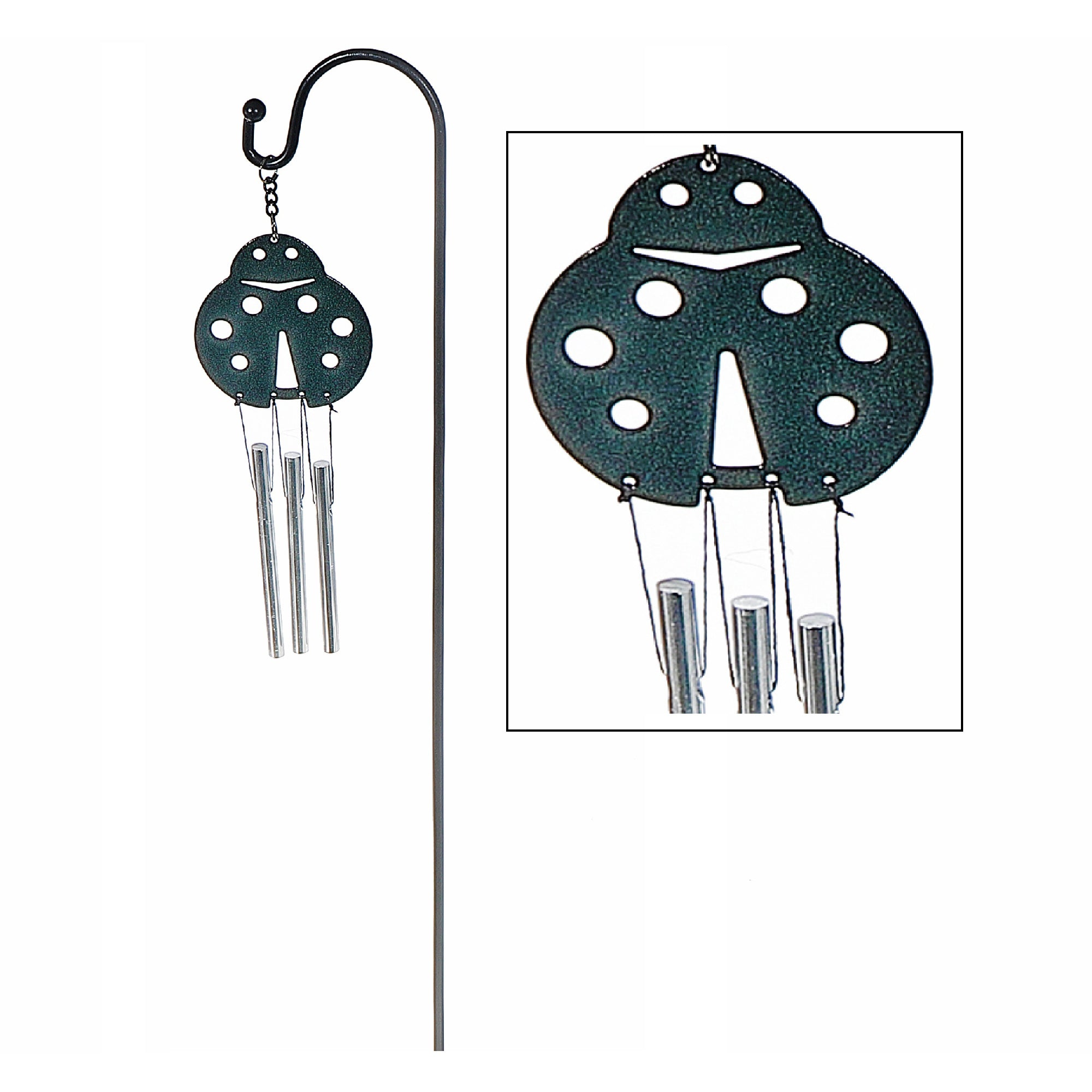 18 Inch Mini Garden Stake Chime Ladybug, Outdoor Lawn Decor, Metal Yard Ornament