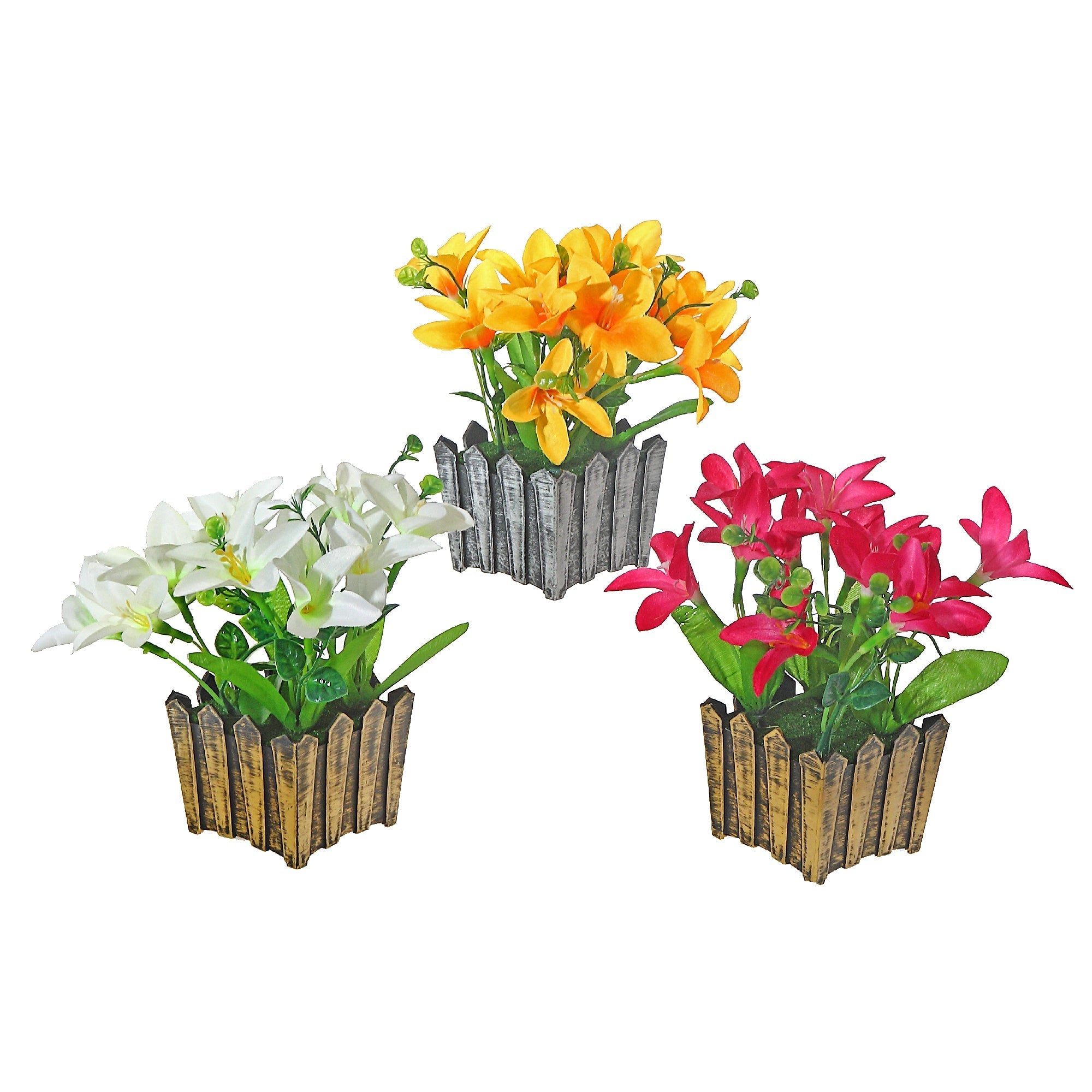 Artificial Lily In Bronze Pot Assorted Decorative Indoor Floral Arrangement
