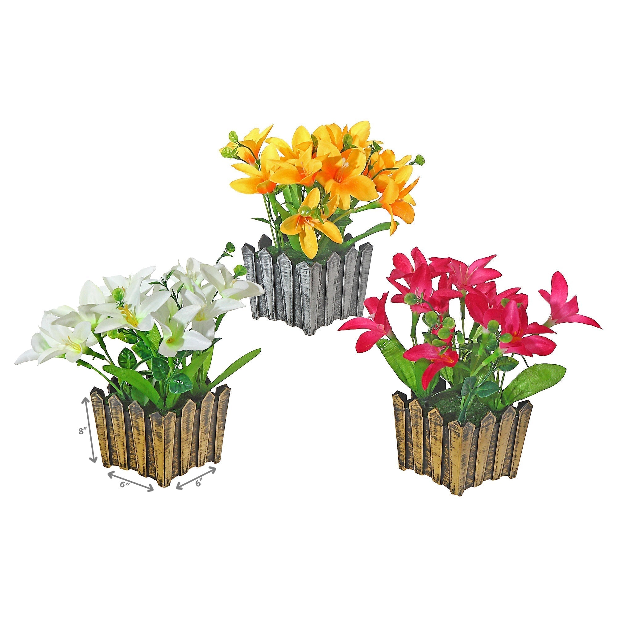 Artificial Lily In Bronze Pot Assorted Decorative Indoor Floral Arrangement