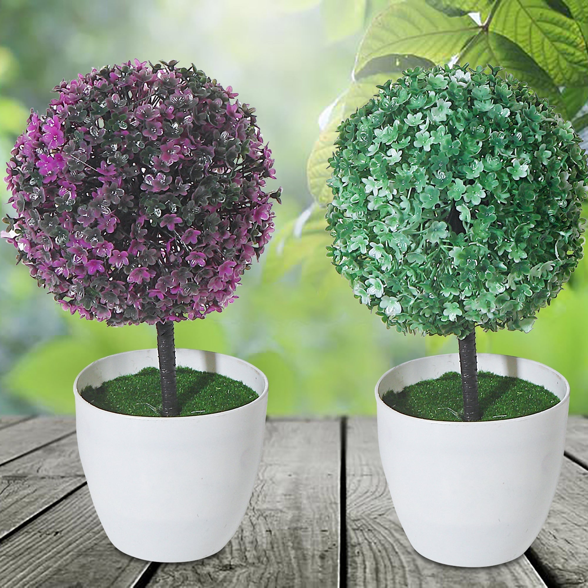 Artificial Topiary Ball Plant In White Pot Assorted Decorative Indoor Plant