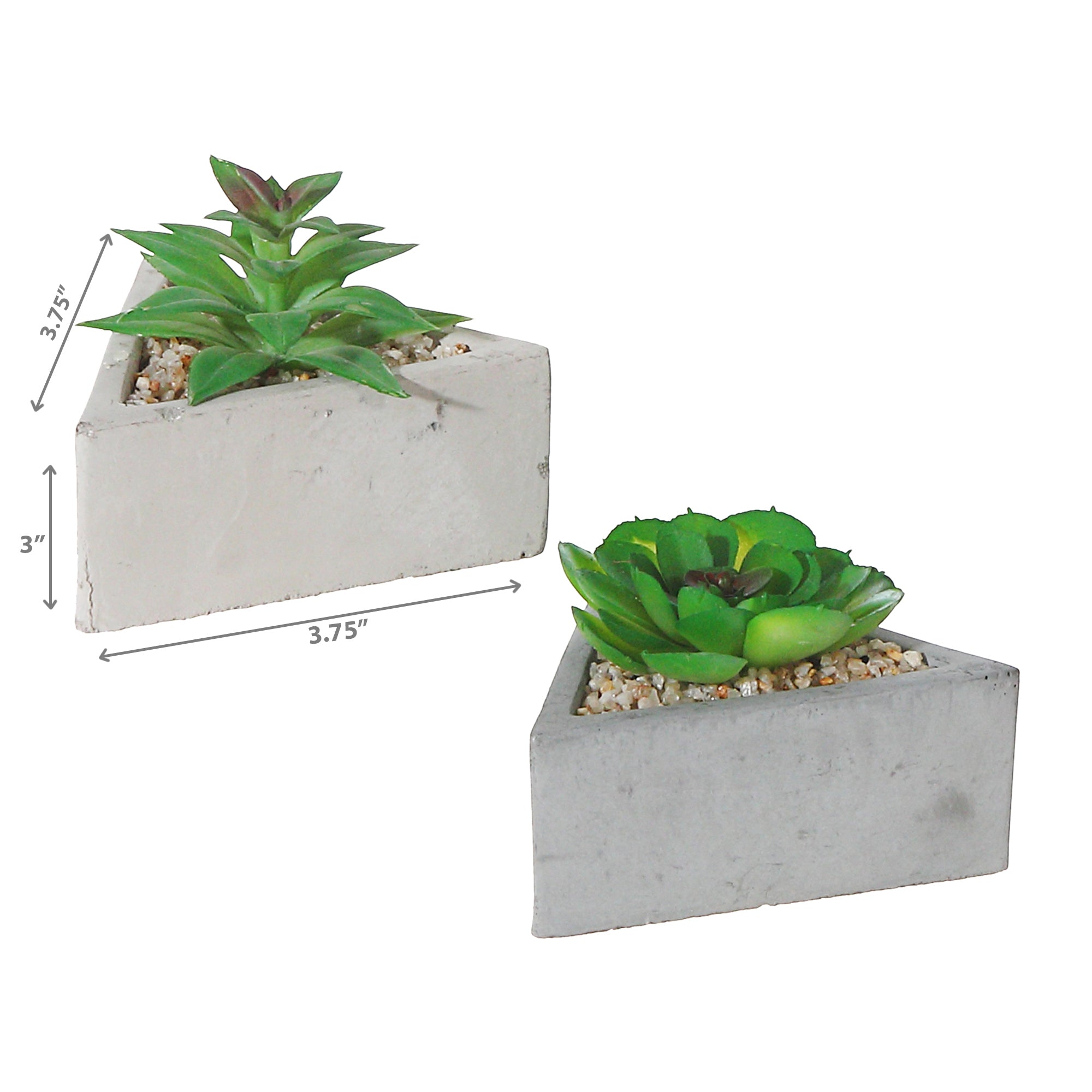 Artificial Succulent In Triangular Cement Pot Assorted Decorative Indoor Plant