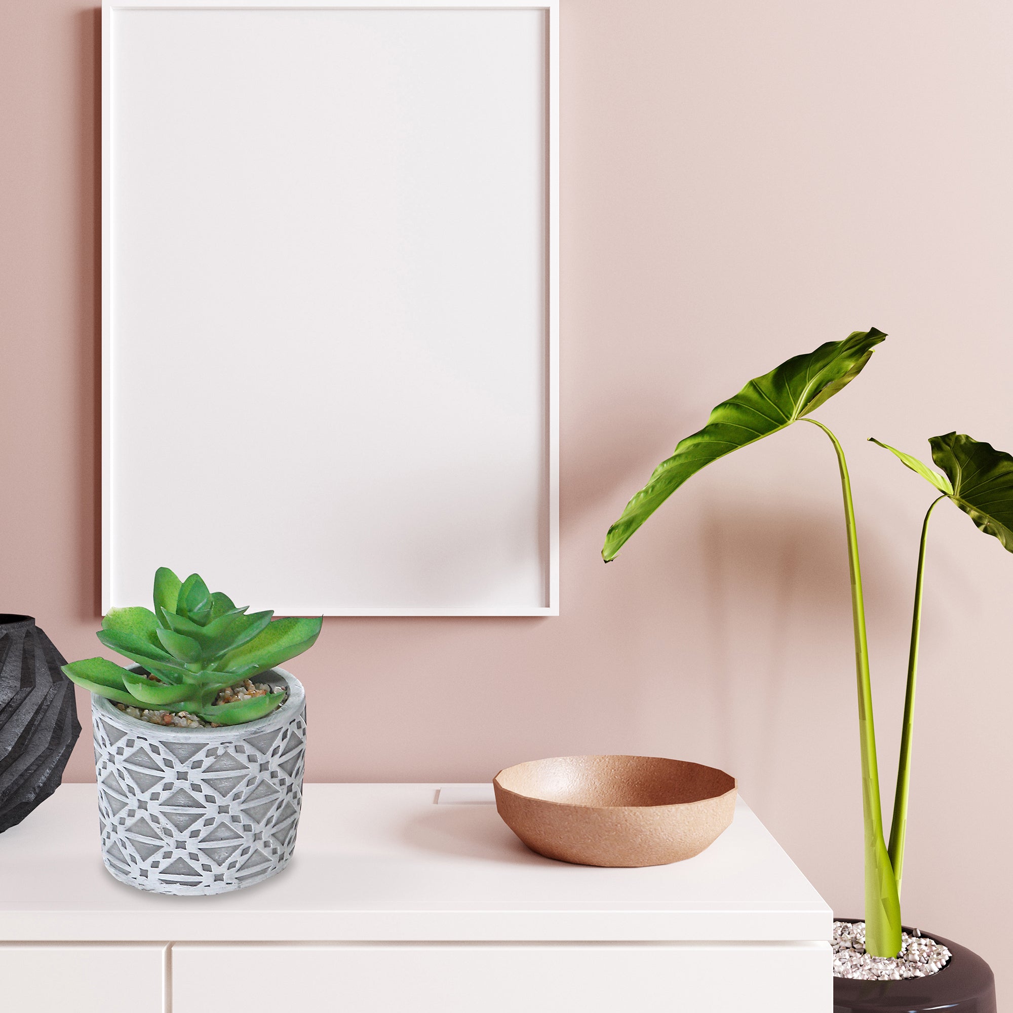 Artificial Succulent In Round Cement Pot Assorted Decorative Indoor Plant