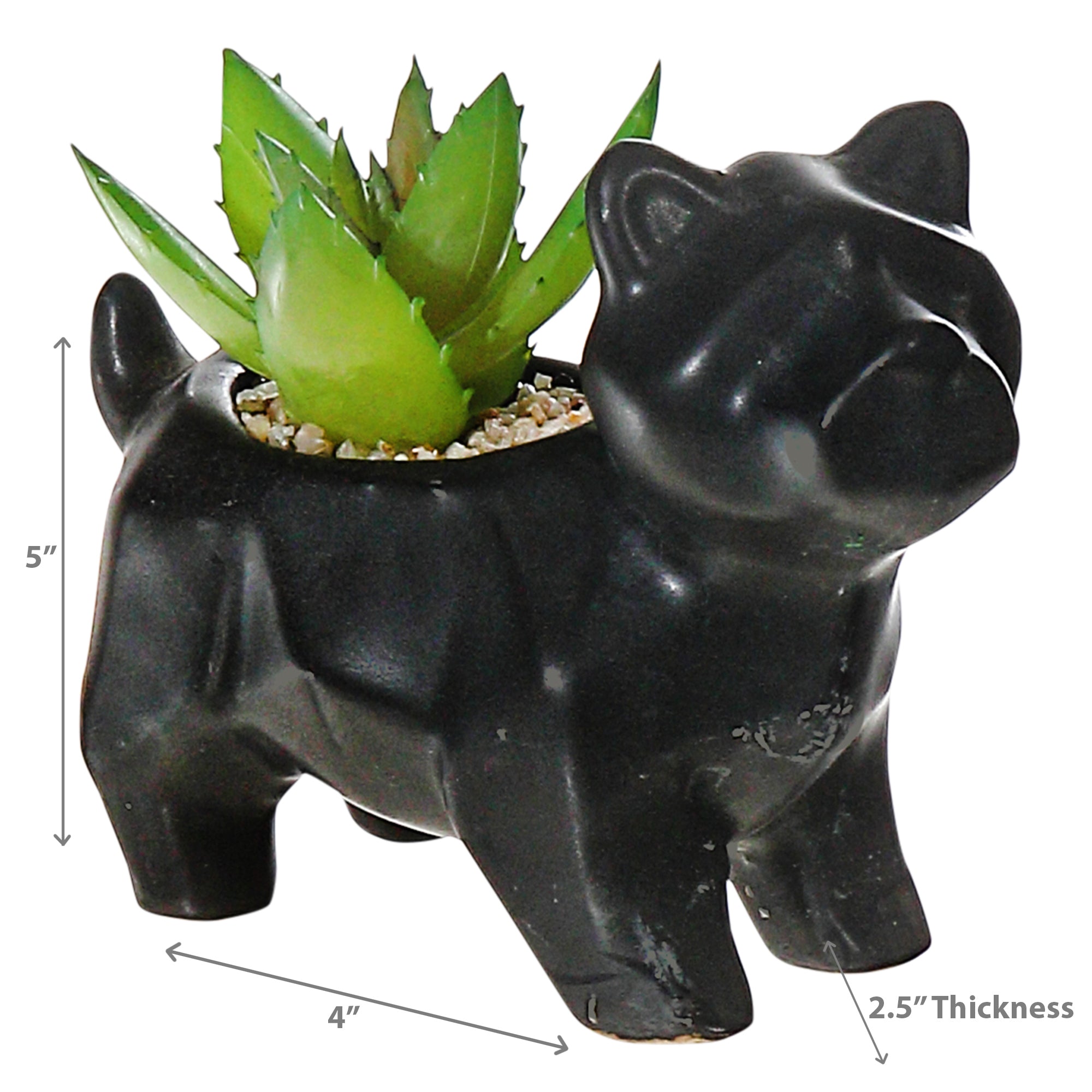 Black Ceramic Dog Planter With Artificial Succulent Assorted Decorative Indoor Plant