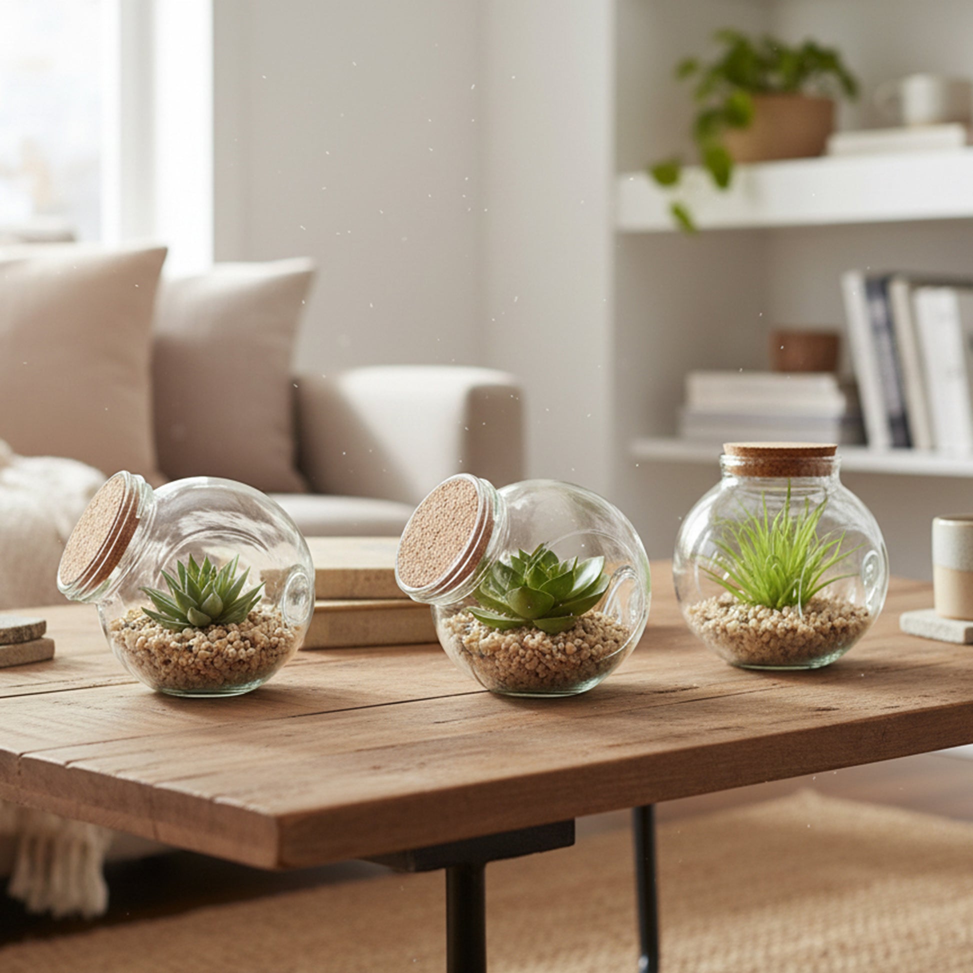Succulent in Glass Vase with Cork Lid – Assorted Styles - Set of 6
