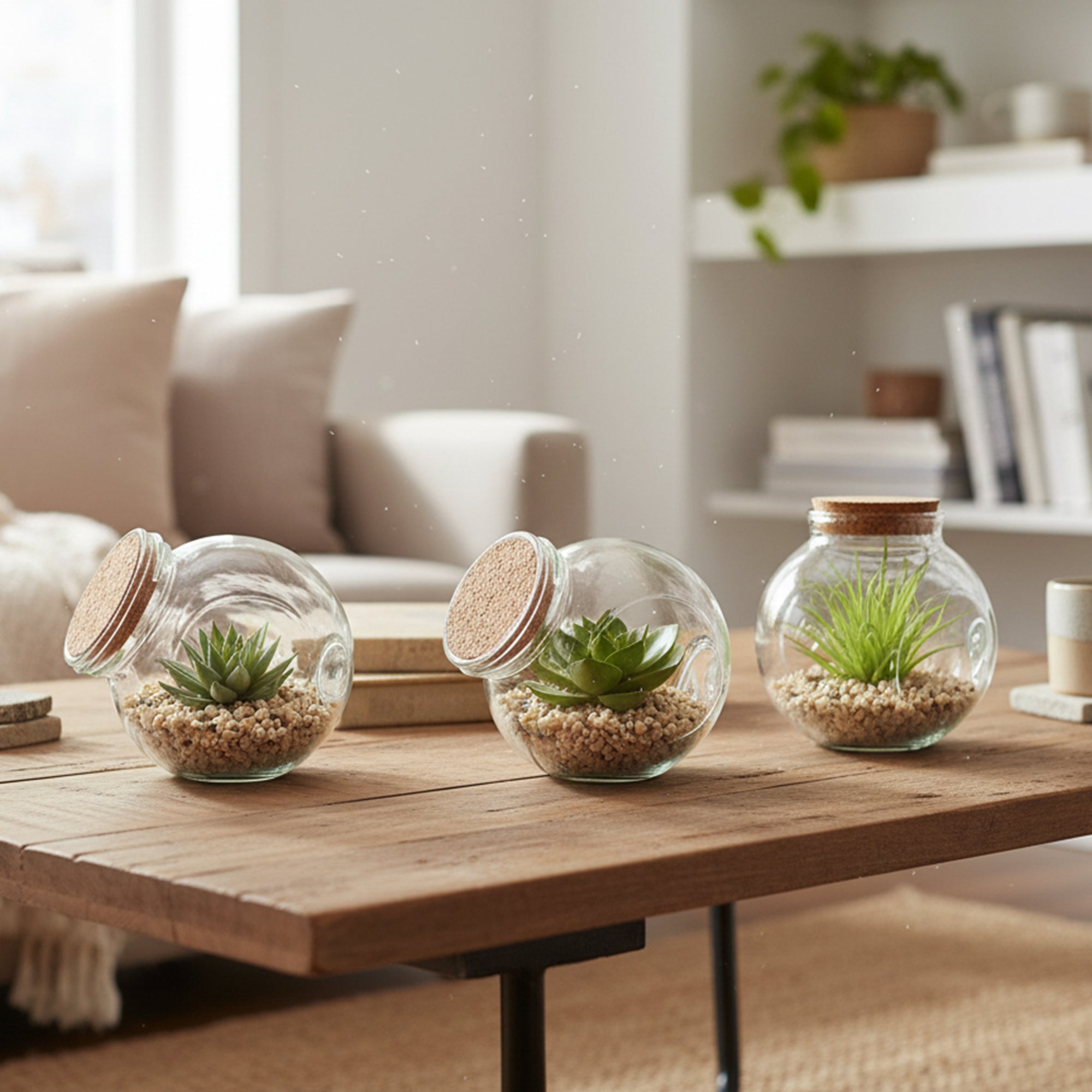 Succulent in Glass Vase with Cork Lid – Assorted Styles - Set of 6