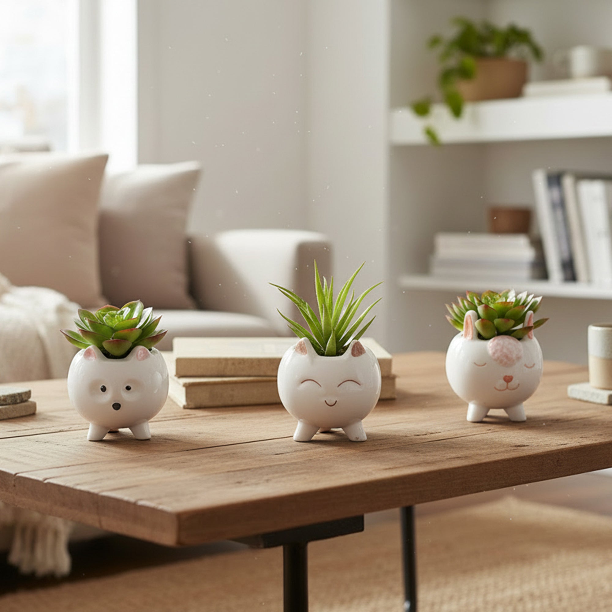 Ceramic Animal Planter with Succulent – Assorted - Set of 6