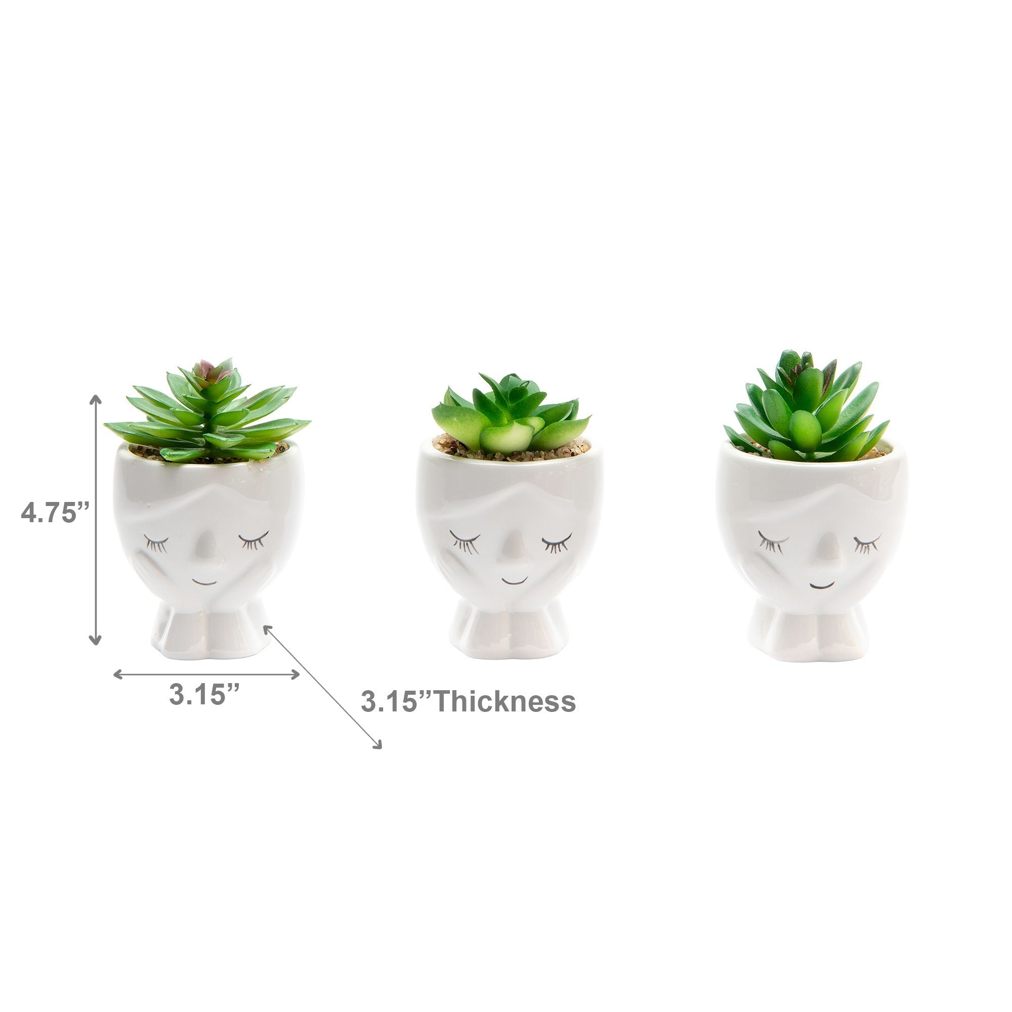 Ceramic Girl Figurine Planter with Succulent - Set of 3