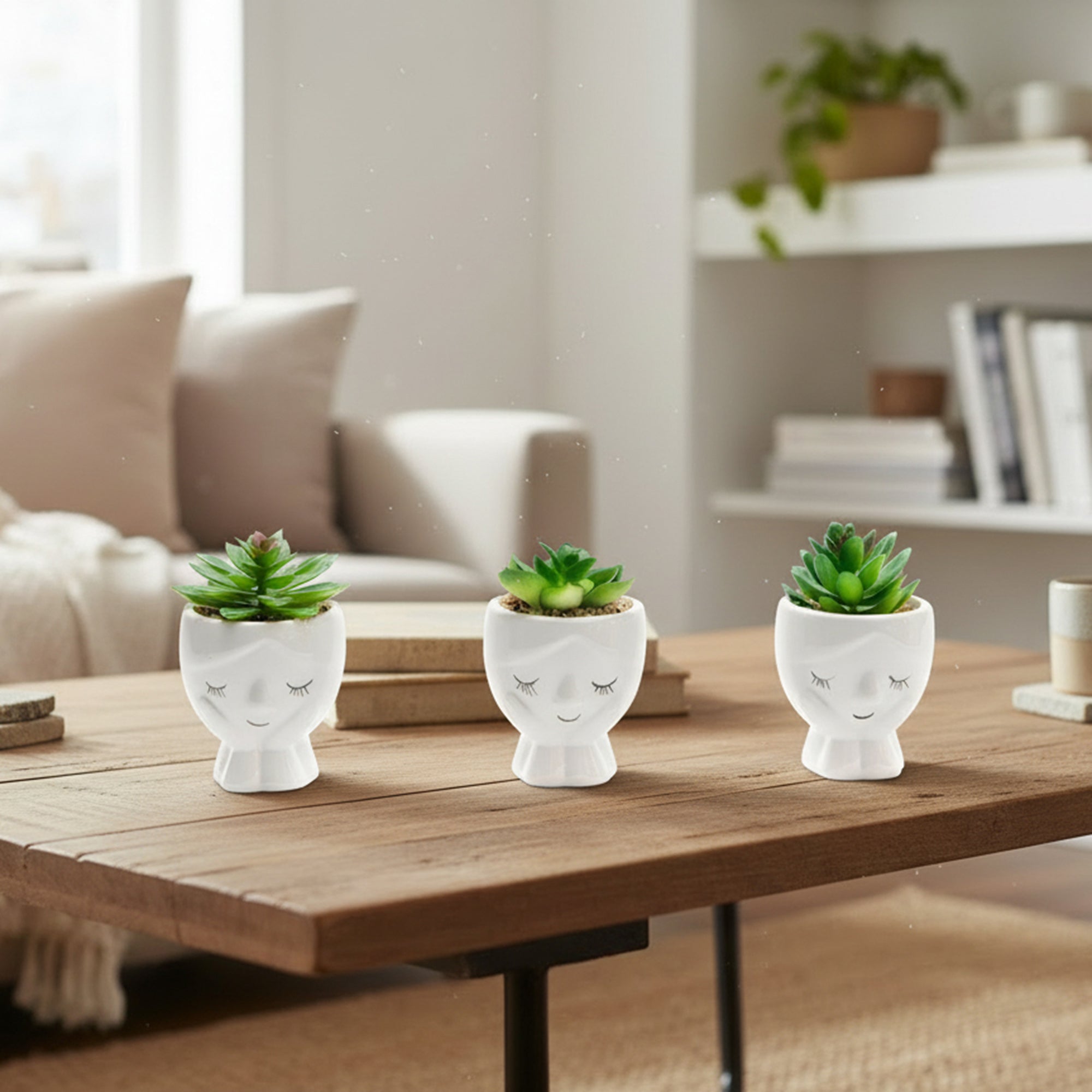 Ceramic Girl Figurine Planter with Succulent - Set of 3
