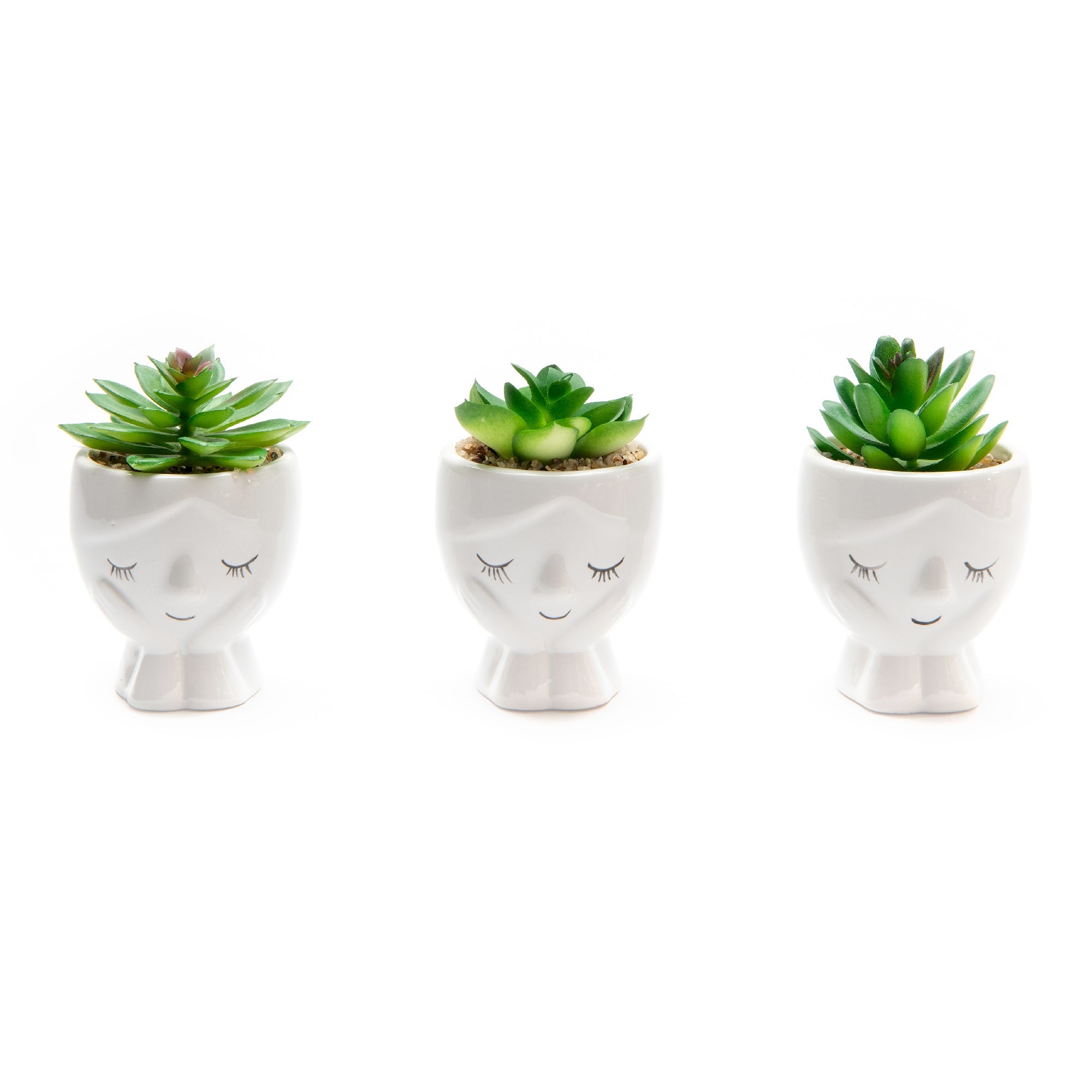 Ceramic Girl Figurine Planter with Succulent - Set of 3