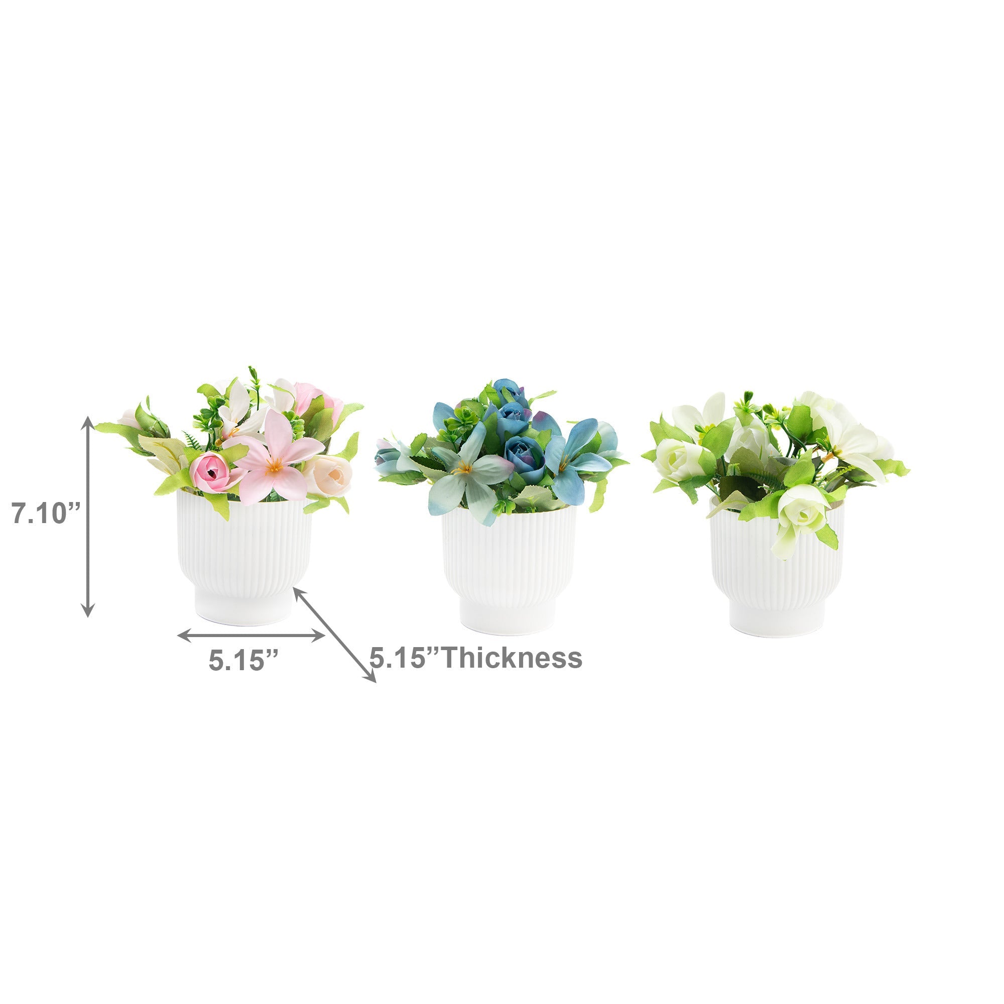 Artificial Lily Rose Arrangement in Plastic Pot - Set of 3