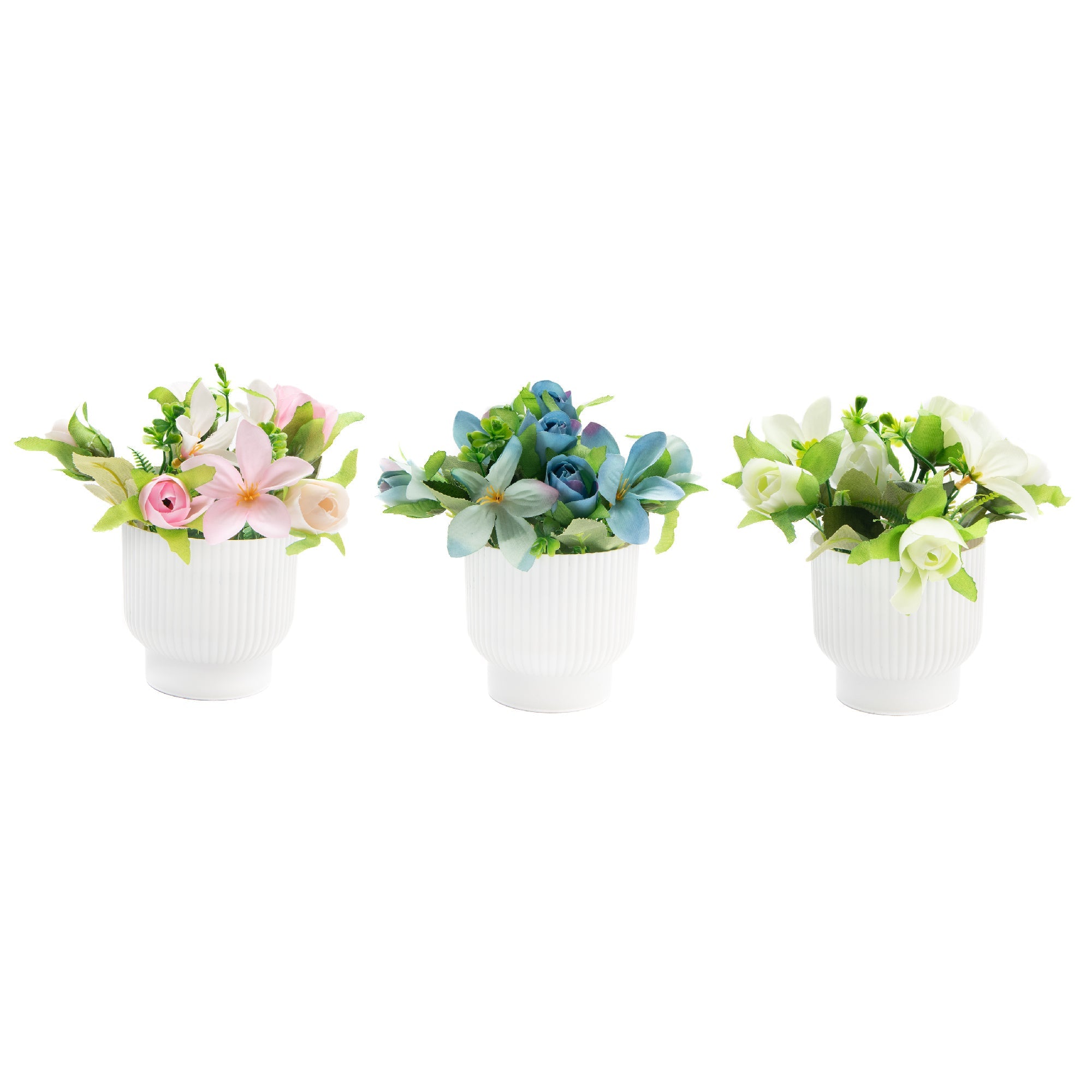 Artificial Lily Rose Arrangement in Plastic Pot - Set of 3