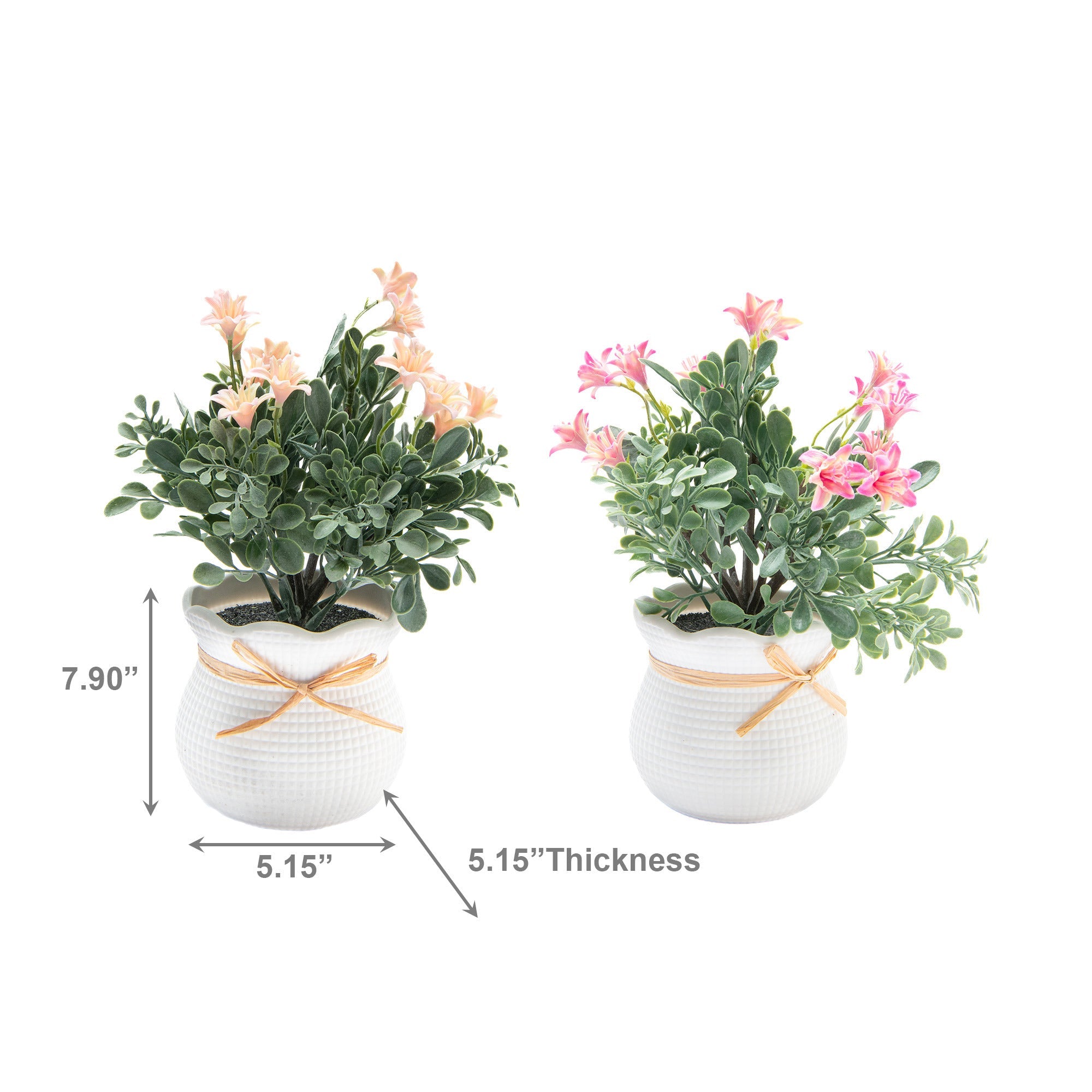 Artificial Lily Plant in Plastic Pot with Ribbon - Set of 2