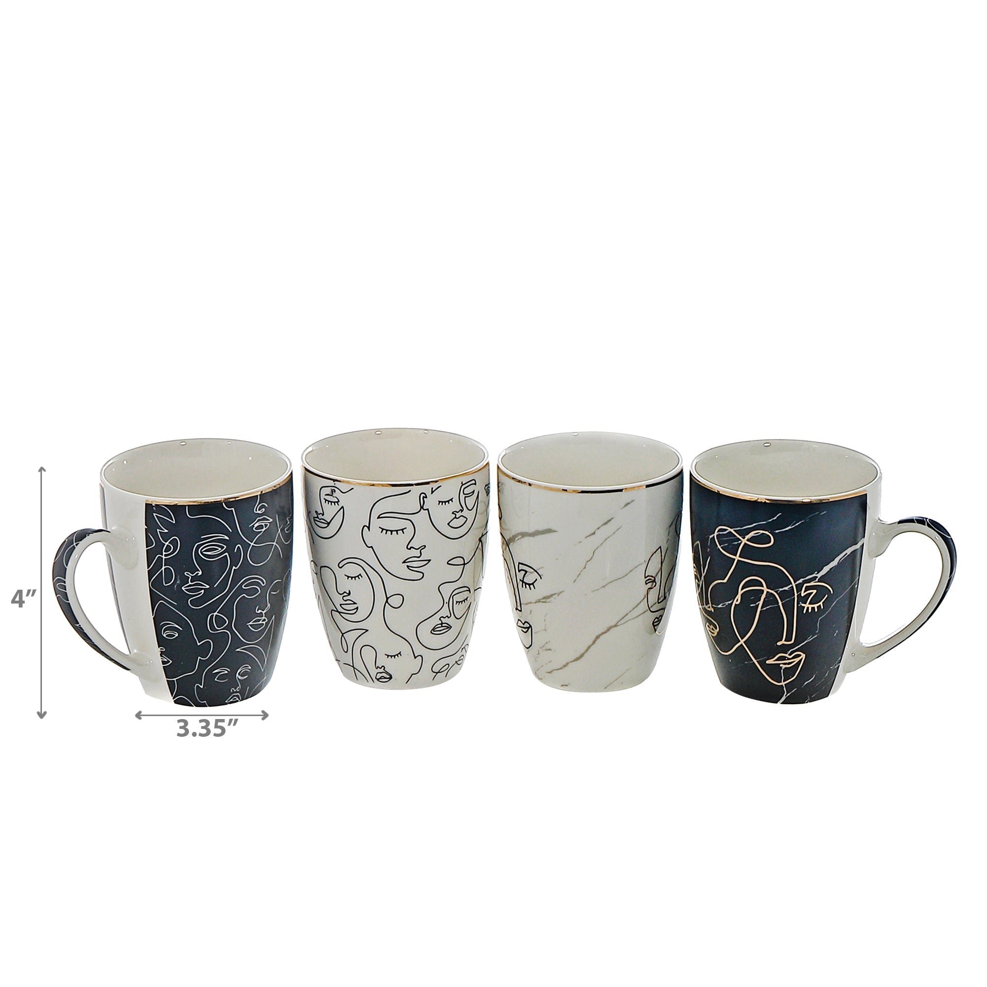 Ceramic Mugs Assorted Art Decorative Face Set Of 4, Artistic Face Ceramic Mug Set, Modern Art Coffee Cups, Unique Decorative Drinkware