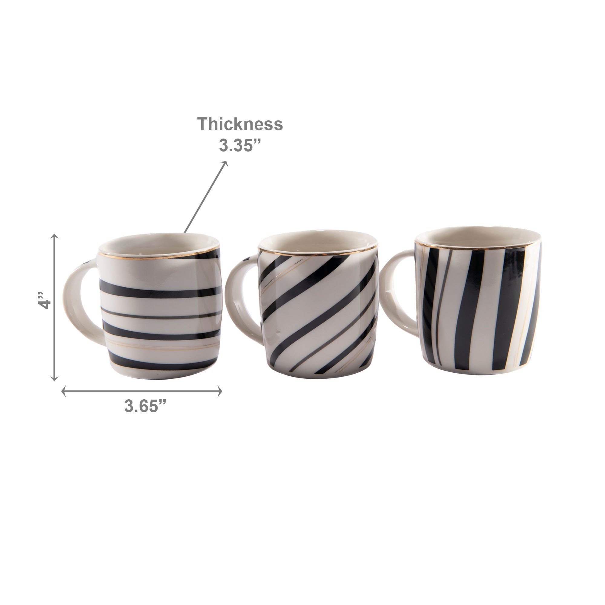 Ceramic Coffee Mugs with Black Stripe Design – Assorted - Set of 3