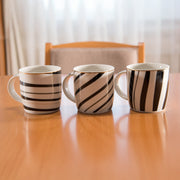 Ceramic Coffee Mugs with Black Stripe Design – Assorted - Set of 3