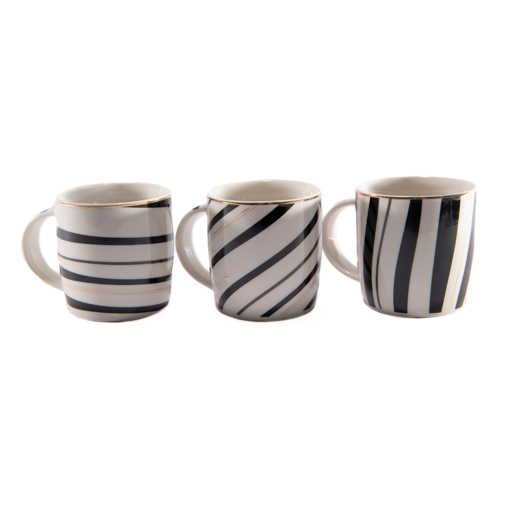 Ceramic Coffee Mugs with Black Stripe Design – Assorted - Set of 3