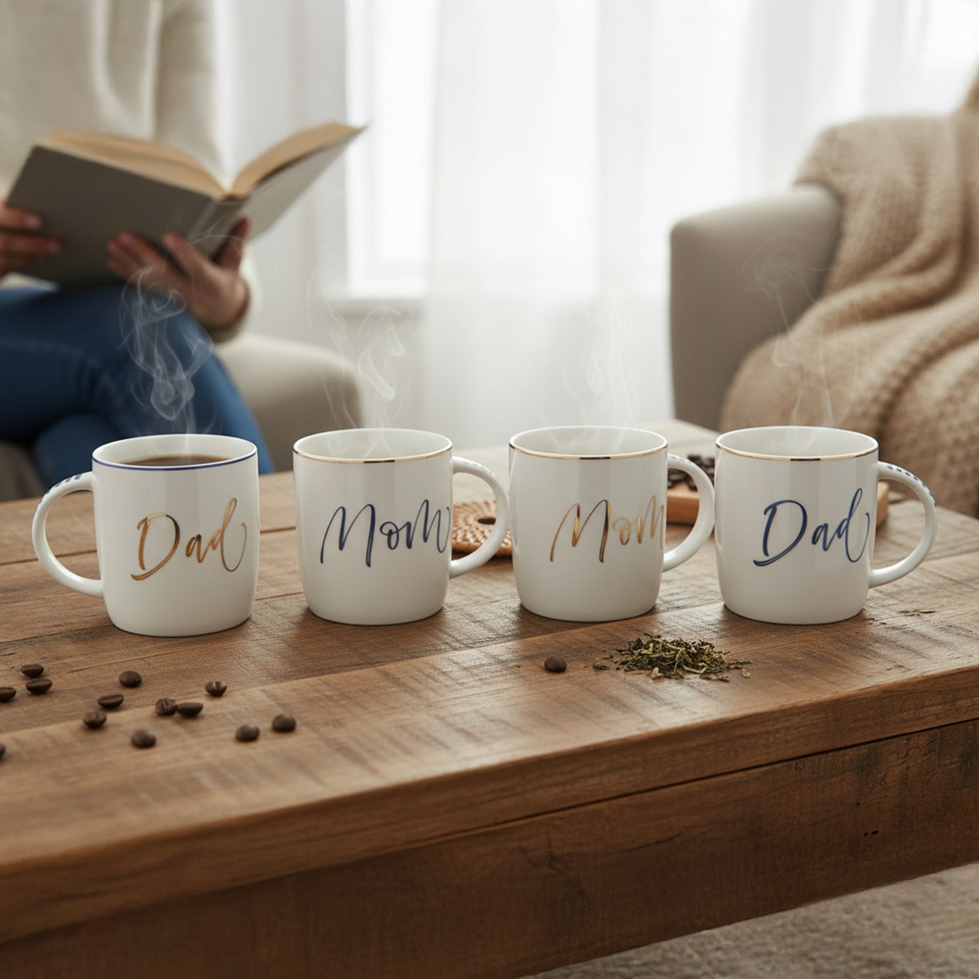 Ceramic Mom & Dad Message Coffee Mugs – Assorted - Set of 4
