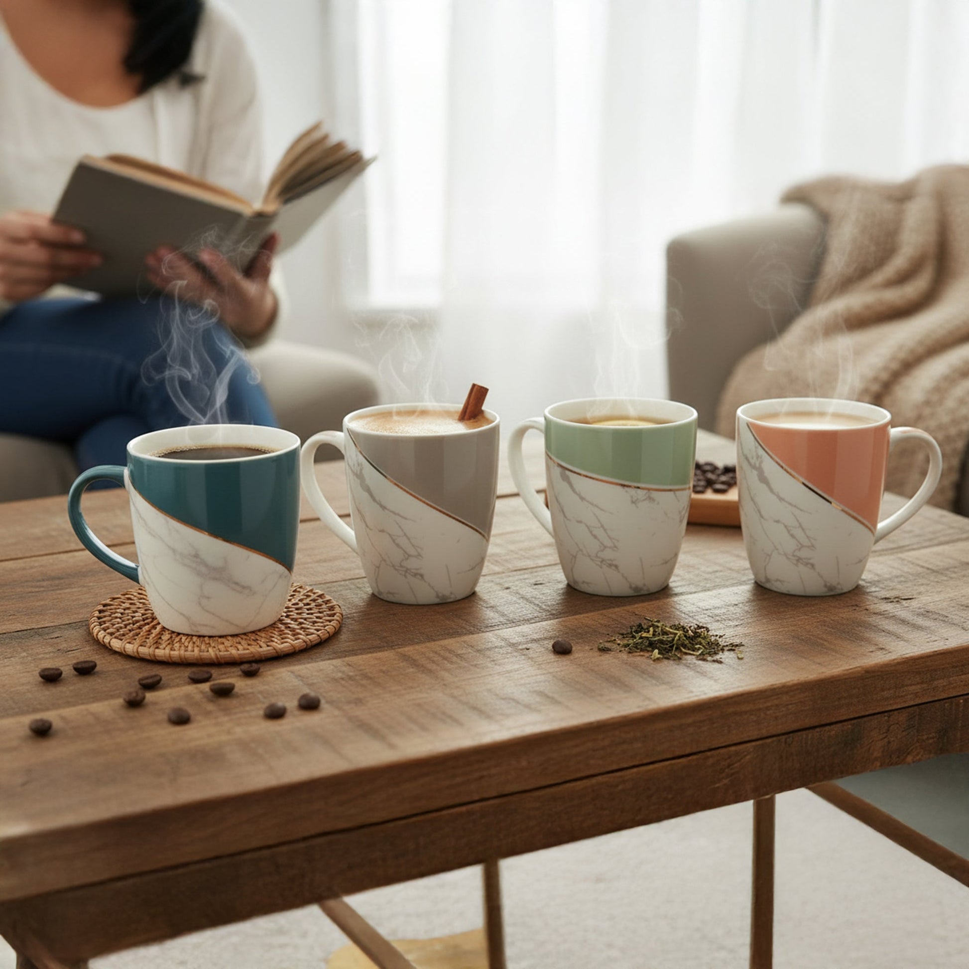 Ceramic Marble Colorblock Coffee Mugs – Assorted - Set of 4