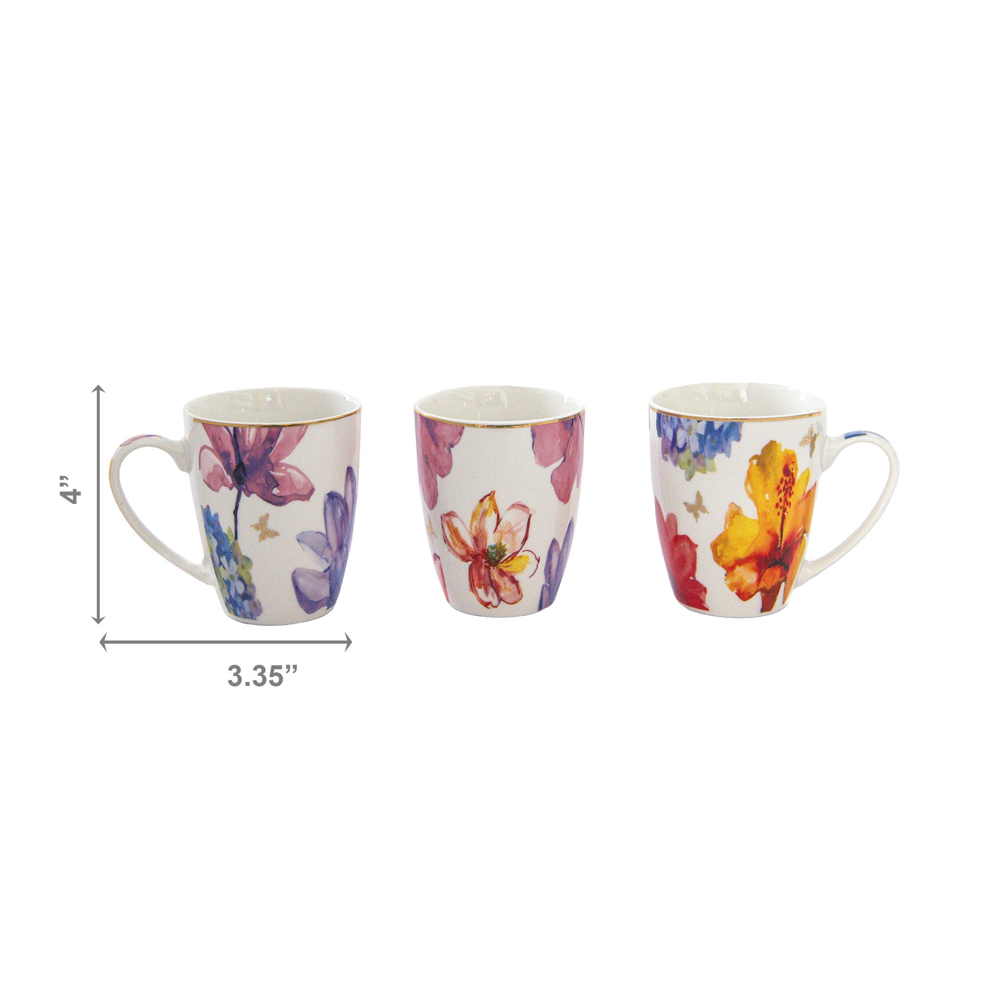 Ceramic Floral Bloom Coffee Mugs – Assorted - Set of 4