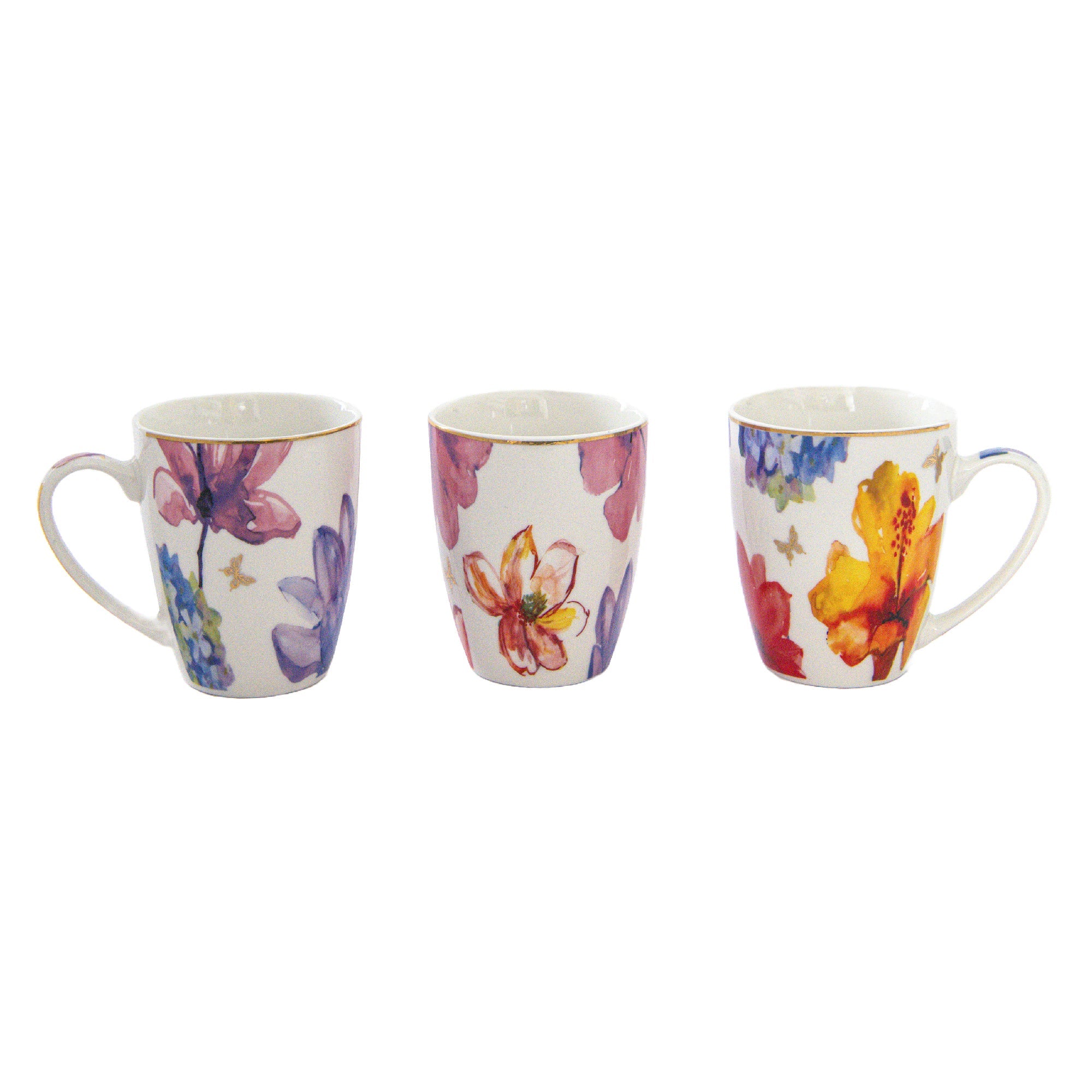 Ceramic Floral Bloom Coffee Mugs – Assorted - Set of 4
