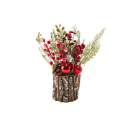 12" Berry Arrangement with Tree Bark Base Red, Holiday Decor