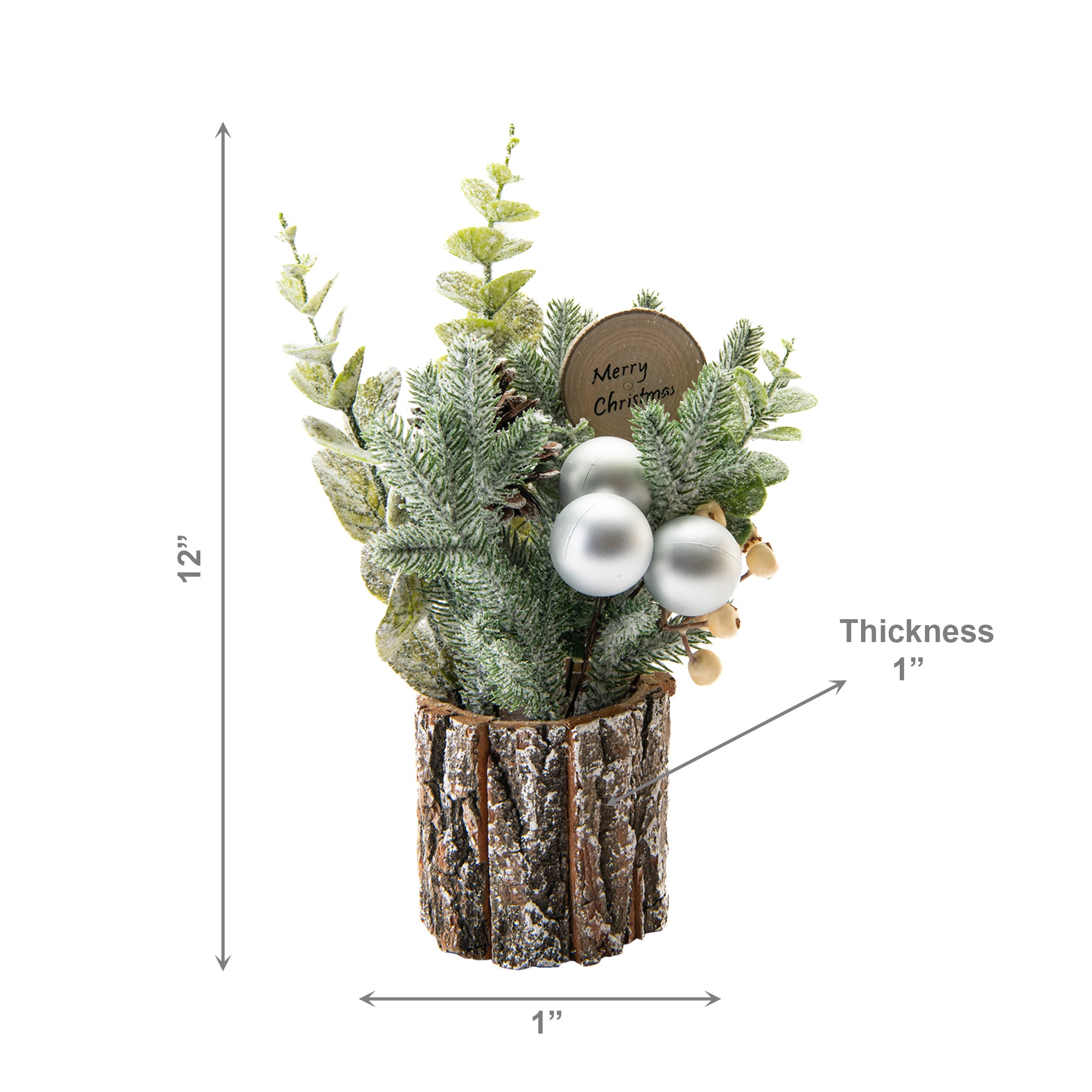 12" Berry Arrangement with Tree Bark Base White, Holiday Decor