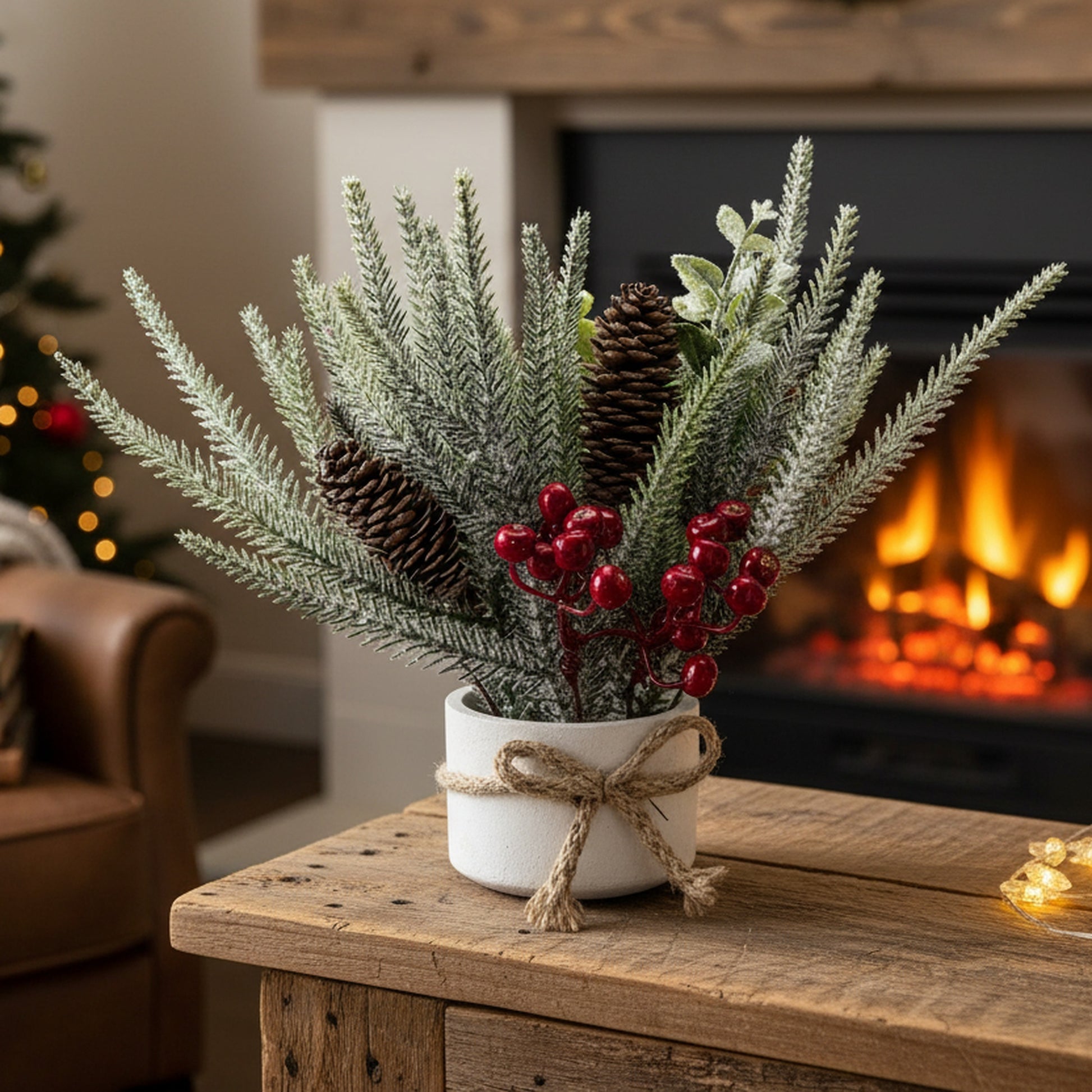 10" Berry Arrangement with Cement Base Red, Holiday Decor