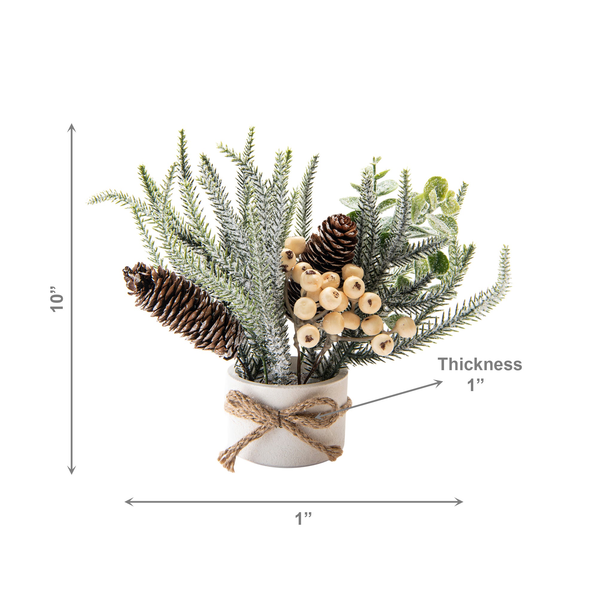 10" Berry Arrangement with Cement Base White, Holiday Decor
