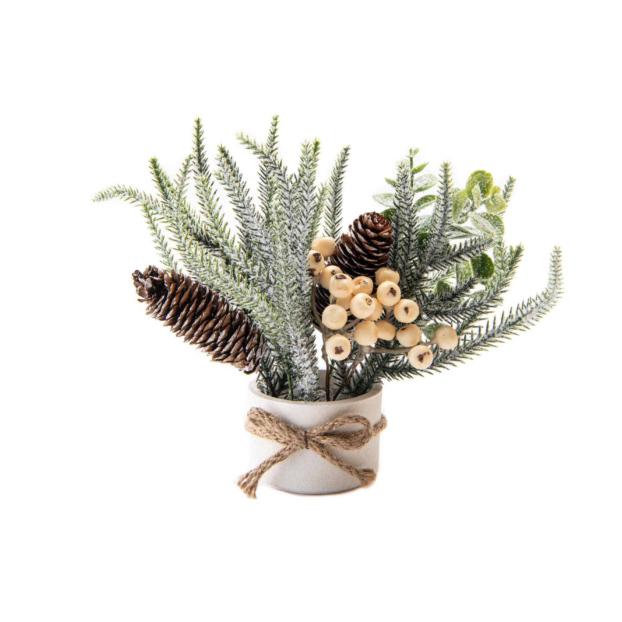 10" Berry Arrangement with Cement Base White, Holiday Decor
