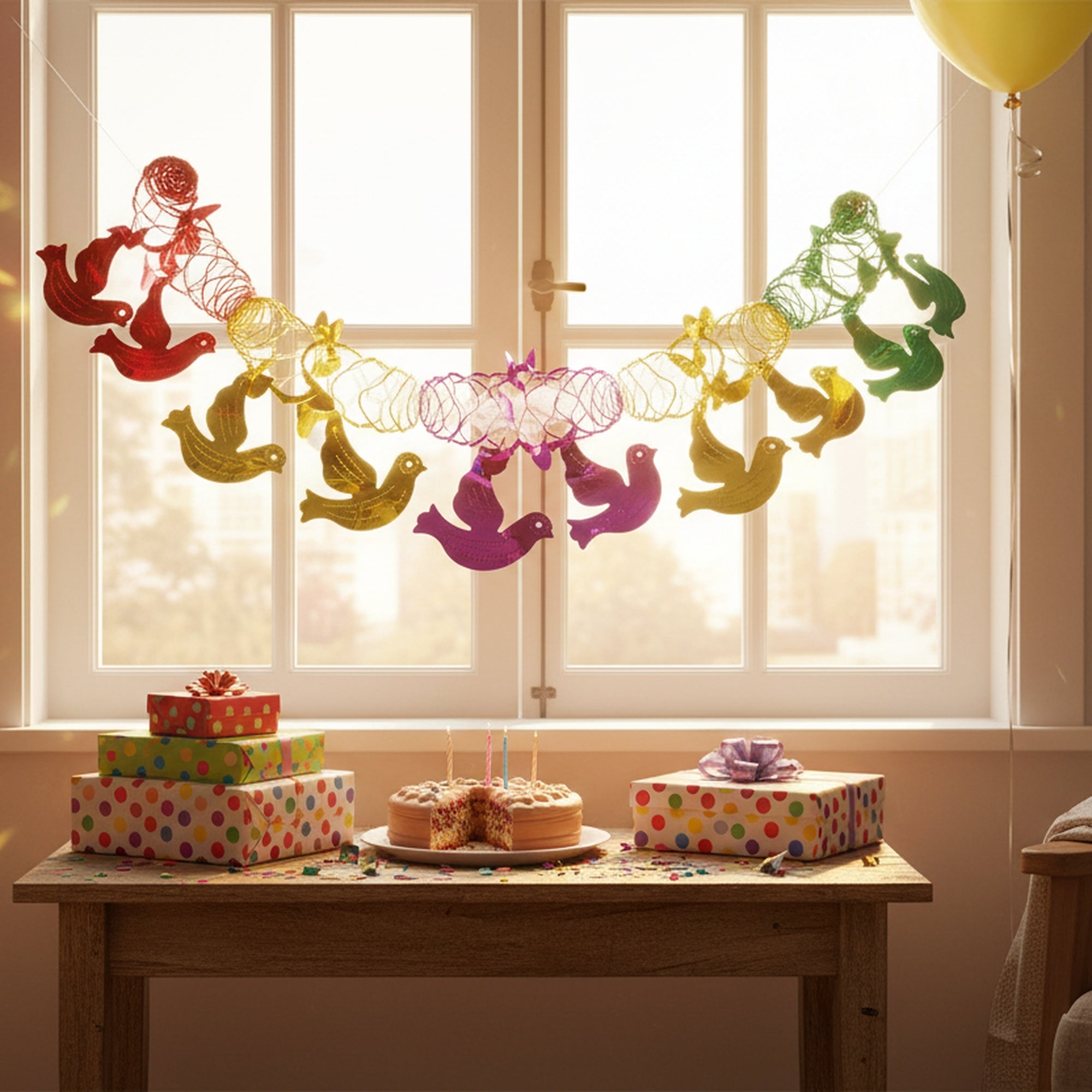Pull Out Foil Garland Bird Multi, Garland, Holiday Decor- Set of 6